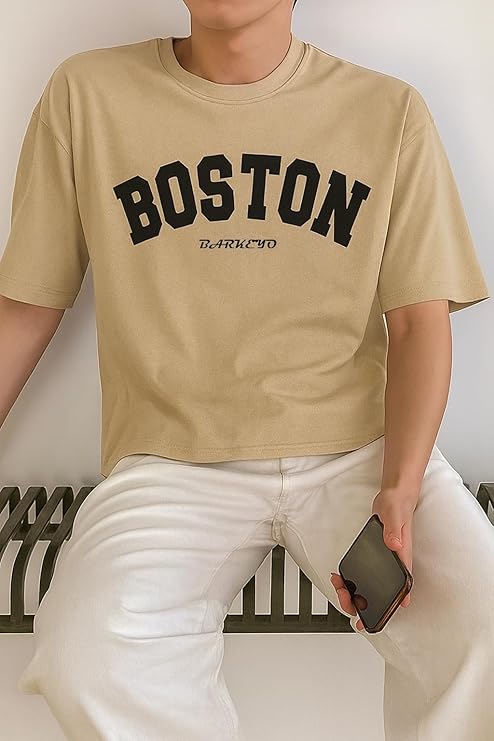 Barkeyo Oversized Drop Shoulder T-Shirt for Men | French Terry (Boston-ft) Biege 5
