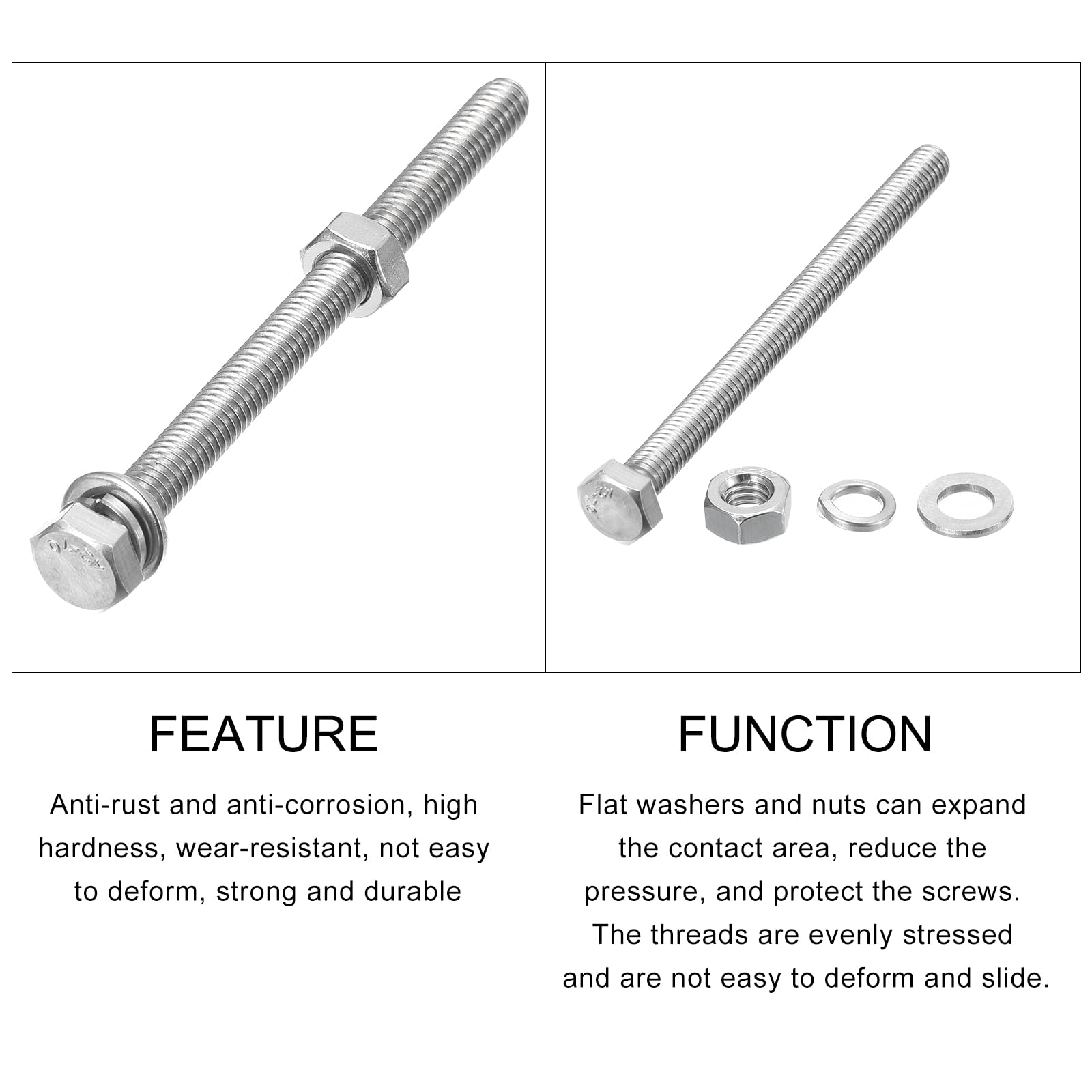 METALLIXITY Hex Head Screws Bolts, Nuts, Flat & Lock Washers Kits (M6-1x80mm) 6 Set, Stainless Steel Fully Threaded Machine Screws Bolt Set - for Home Appliance Equipment - Image 4