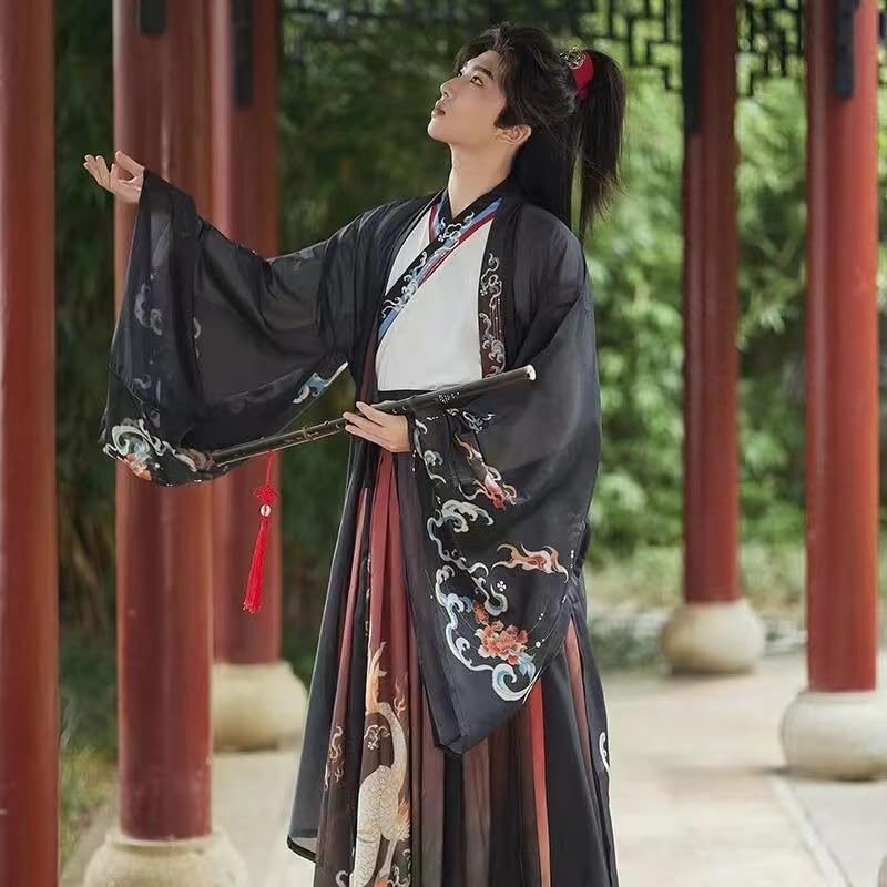 Chinesischer Traditioneller Hanfu Herren Kampfkunst Retro Hanfu Anzug Elegantes Hanfu Cosplay Kostüm S-3XL Schwarz Rot