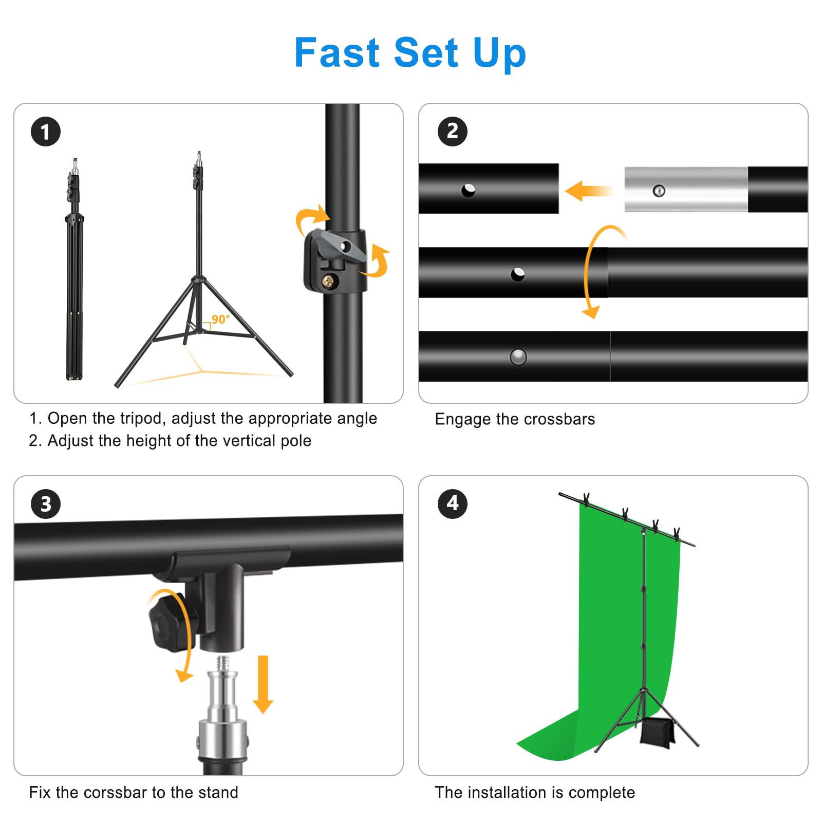 Kit de toile de fond verte portable de 2,7 x 2,8 m avec toile de fond verte de 1,9 x 2,8 m, fond vert avec support pour photographie, streaming, zoom, jeux, réunions