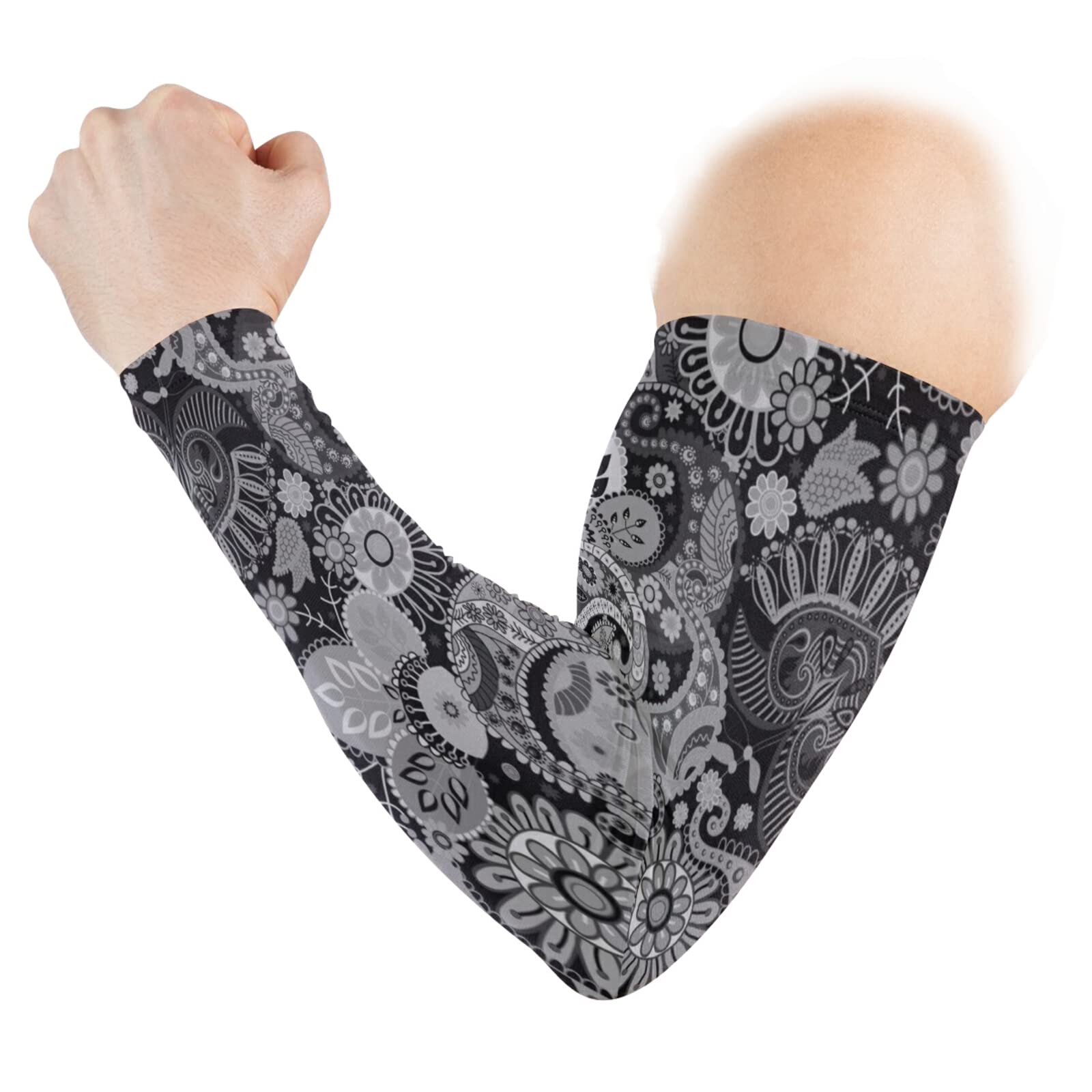 Traditional Ancient Asian Elements Paisley Floral Flowers 1 Pair Cooling Sports Arm Sleeves, Cover Uv Sun Protection Warmer for Sports Men Women Running Golf Cycling Riding Jogging