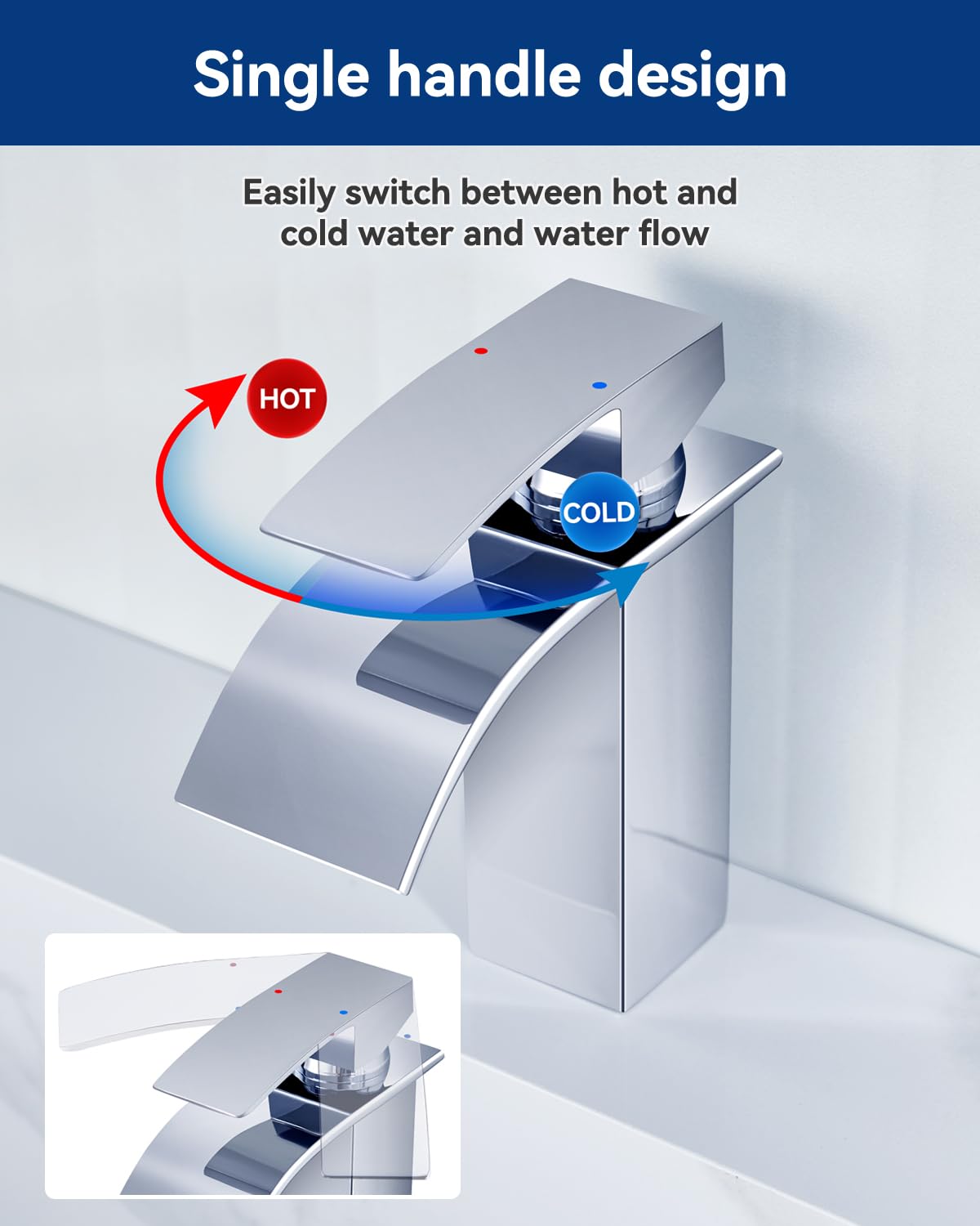 CECIPA Wasserhahn Bad, Wasserfall Wasserhahn Bad Edelstahl Waschtischarmatur Wasserfall mit Auslauf Höhe 85mm Waschbecken Armatur Chrom Einhebelmischer Warm und Kalt wasser Mischbatterien | Für Kalt- und Warmwasser, Einhandbedienung, DVGW Zertifiziert, Ke