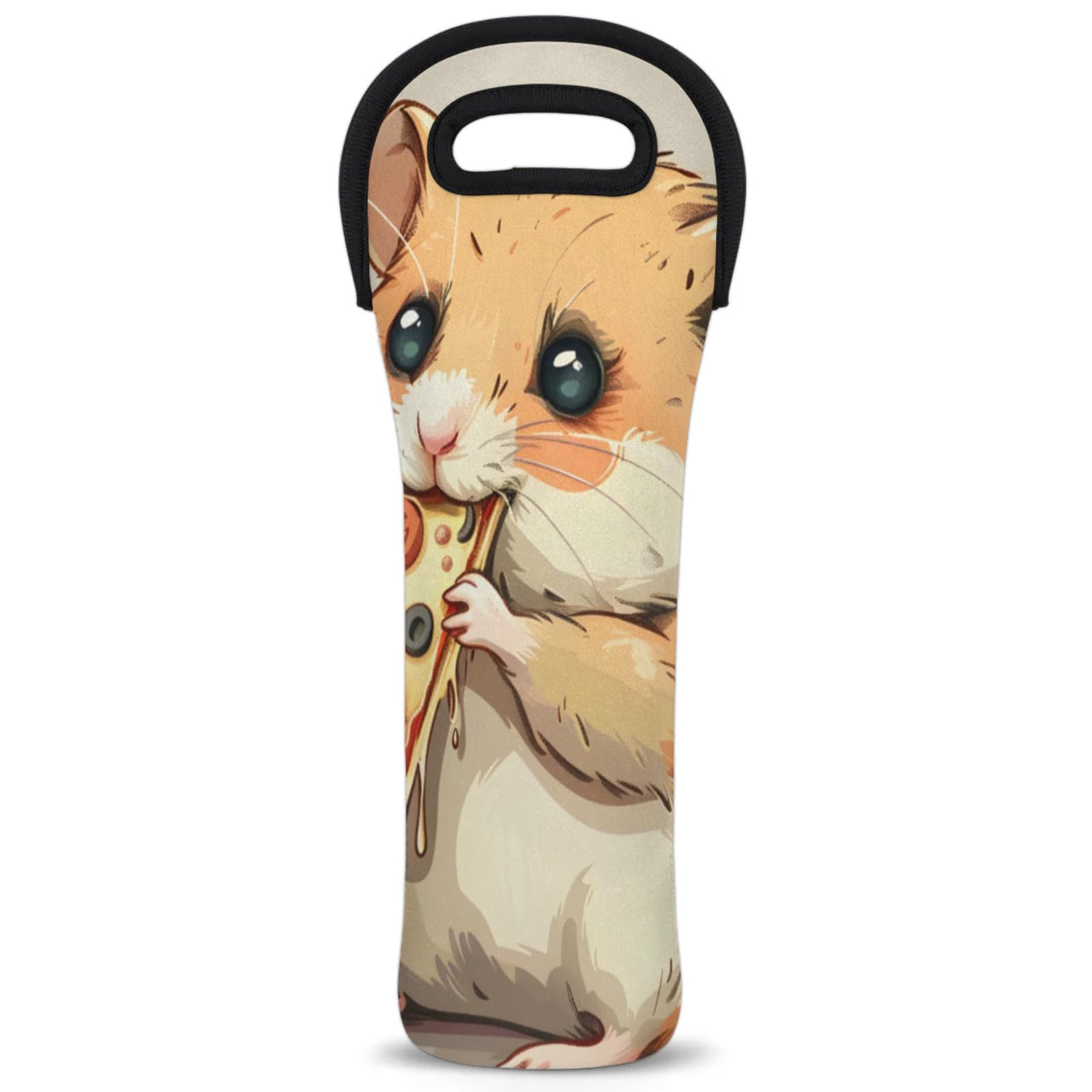 Neoprene Wine Tote Carrier Bag for Wine,Water, Champagne, Beer, Baby Bottles 15.6 x 5.1 Inches, Protective Wine Bag,Hamster Eating