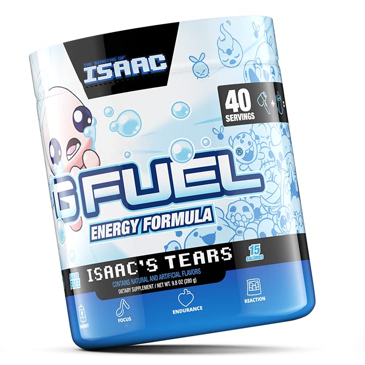 Image of G Fuel The Binding of Isaac Energy Powder, Sugar Free, Clean Caffeine Focus Supplement, Water Mix, White Grape and Pineapple Flavor, Focus Amino, Vitamin + Antioxidants Blend - 9.8 oz (40 Servings)
