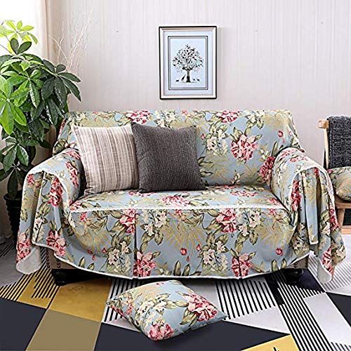 Housse serviette de canapé coton lin universelle déco salon motif fleurs colorées