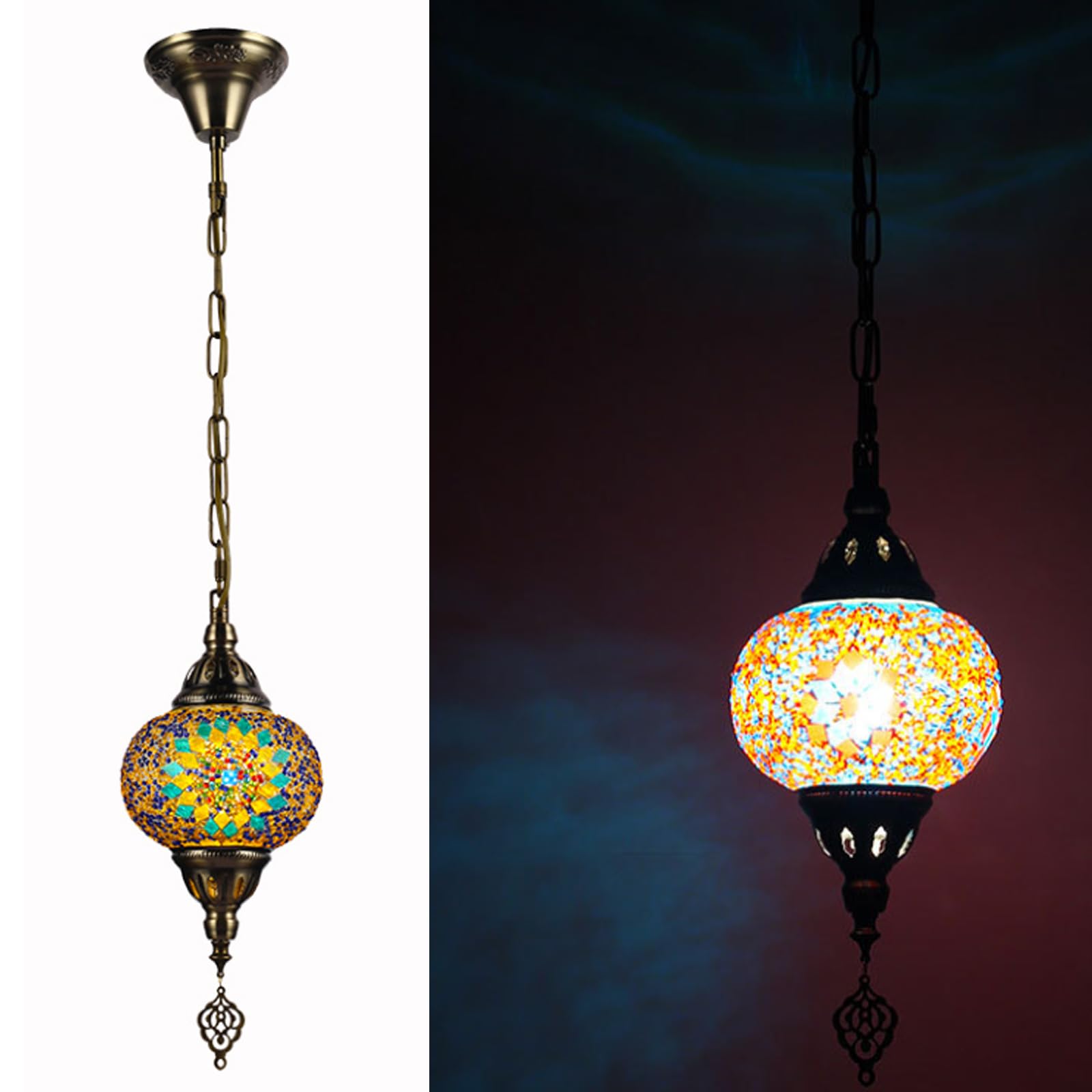 HYJAUSXB Turkish Pendant Lamp, Handmade Moroccan Mosaic Lantern Ceiling Light, Multicolor Stained Glass Chandelier, Bohemian Style Hanging Lamp for Bedroom, Bar, Living RoomMulticolor,D