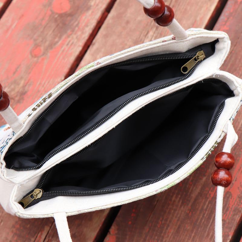 Image of Women Retro Embroidery Satchel Handbag Boho Vintage Handmade Double-Sided Animal Ethnic Hobo Tote Purse Shoulder Handbags