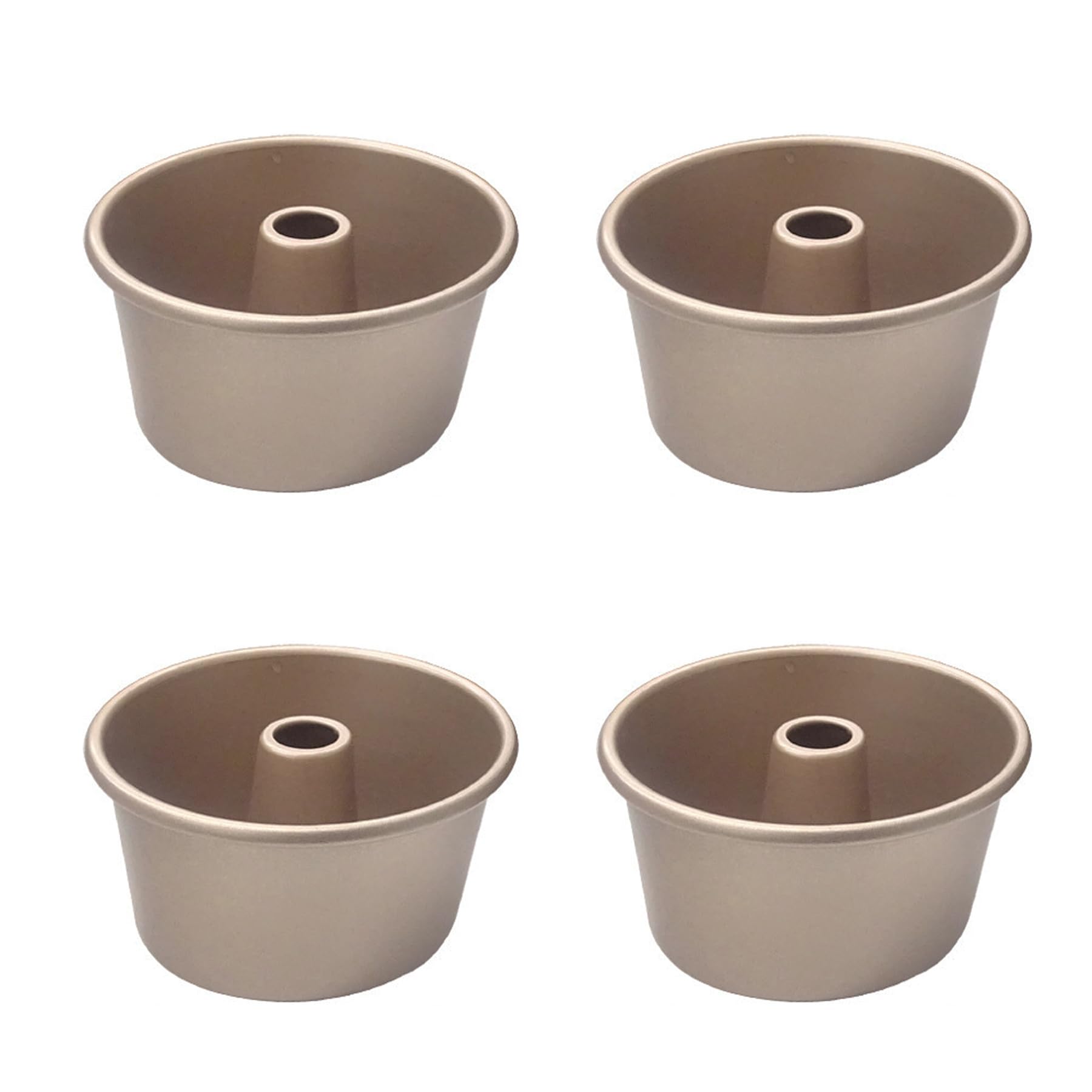 QJFCare 4 Inch Mini Fluted Tube Cake Pan, 4 Pack Nonstick Carbon Steel Fluted Tube Cake Cup, Mini Oven Baking Cup Mold Mould Bakeware for Kugelhopf, Cake, Brownie, Jello, Bavarois - Gold