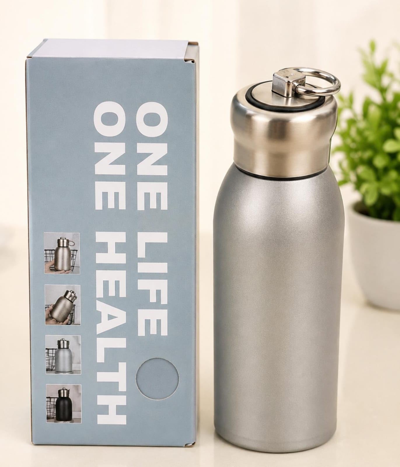 Stainless Steel Insulated Water Bottle with Metal Ring Cap – One Life One Health Leak-Proof Travel Flask-image-25