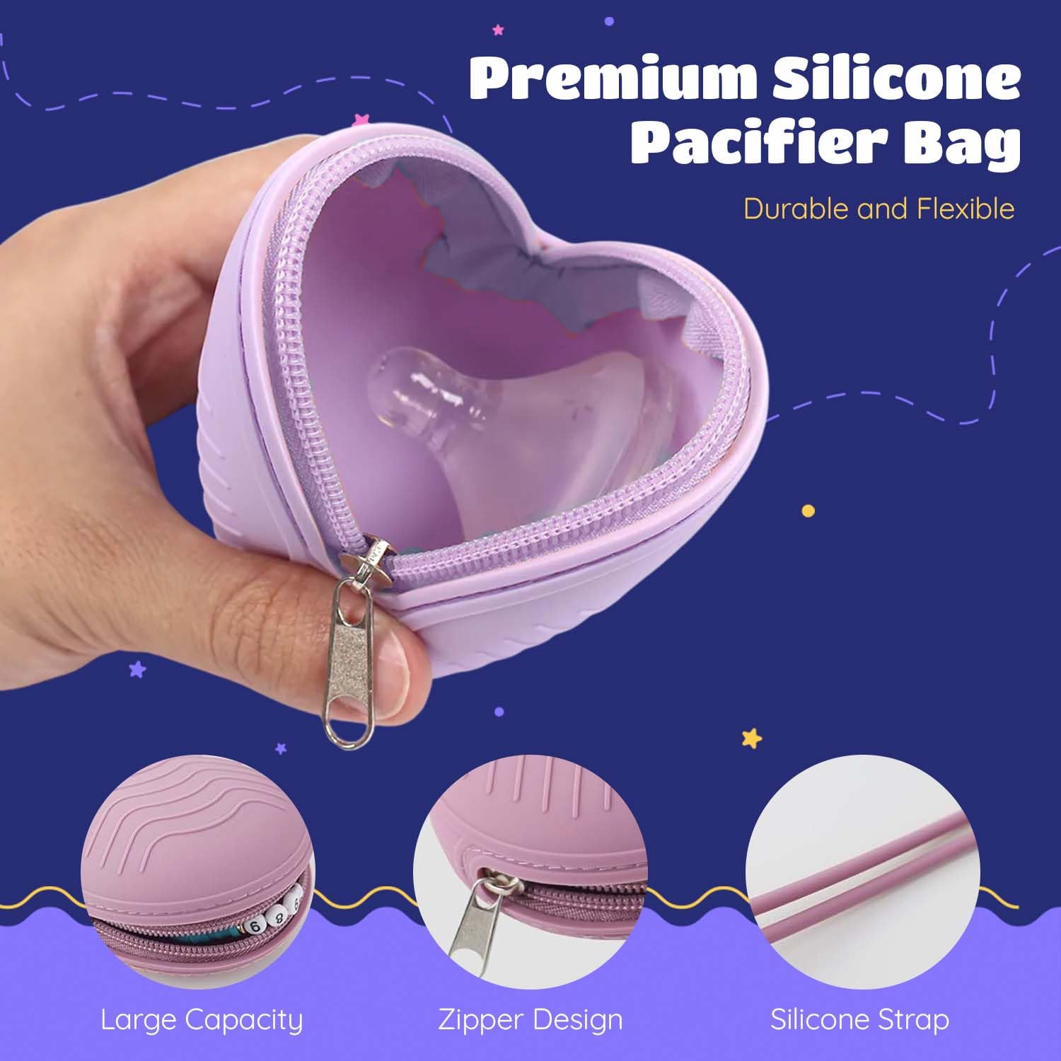Homeaura Silicone Baby Pacifier Holder Case with Handstrap – BPA-Free Round Pacifier Storage Pouch for Newborns | Portable Waterproof Organizer for Diaper Bag, Travel & Stroller 3
