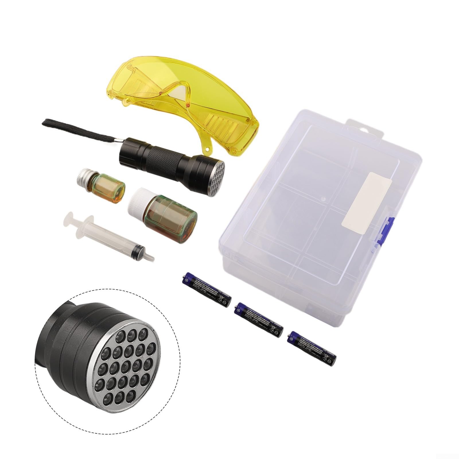 ReachMall Kit rilevatore per perdite di AC, Kit per test di perdite dell'aria condizionata dell'auto, Kit di rilevazione perdite con colorante UV per olio, Rilevato di perdite con torcia portatile