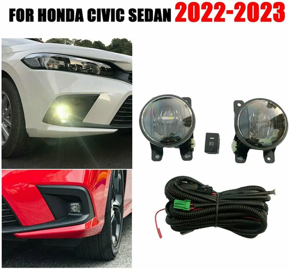 Front Fog Lamp LED w/Cable Switch, Compatible with Honda Civic Sedan 2022-2023, Lower Bumper Light
