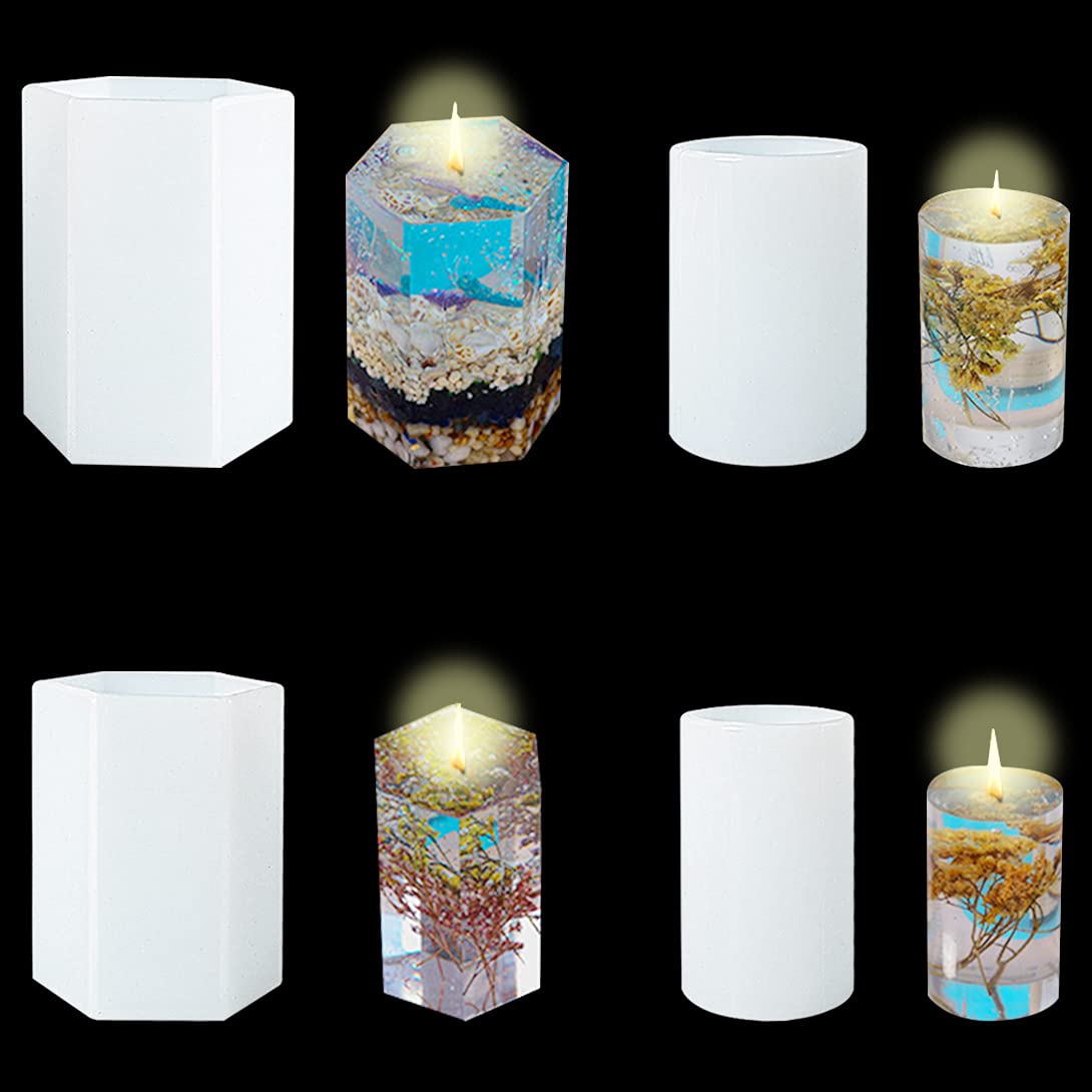 Amazon.co.jp: Koonafy 円柱 六角柱 シリコンモールド 蝋燭 4個セット