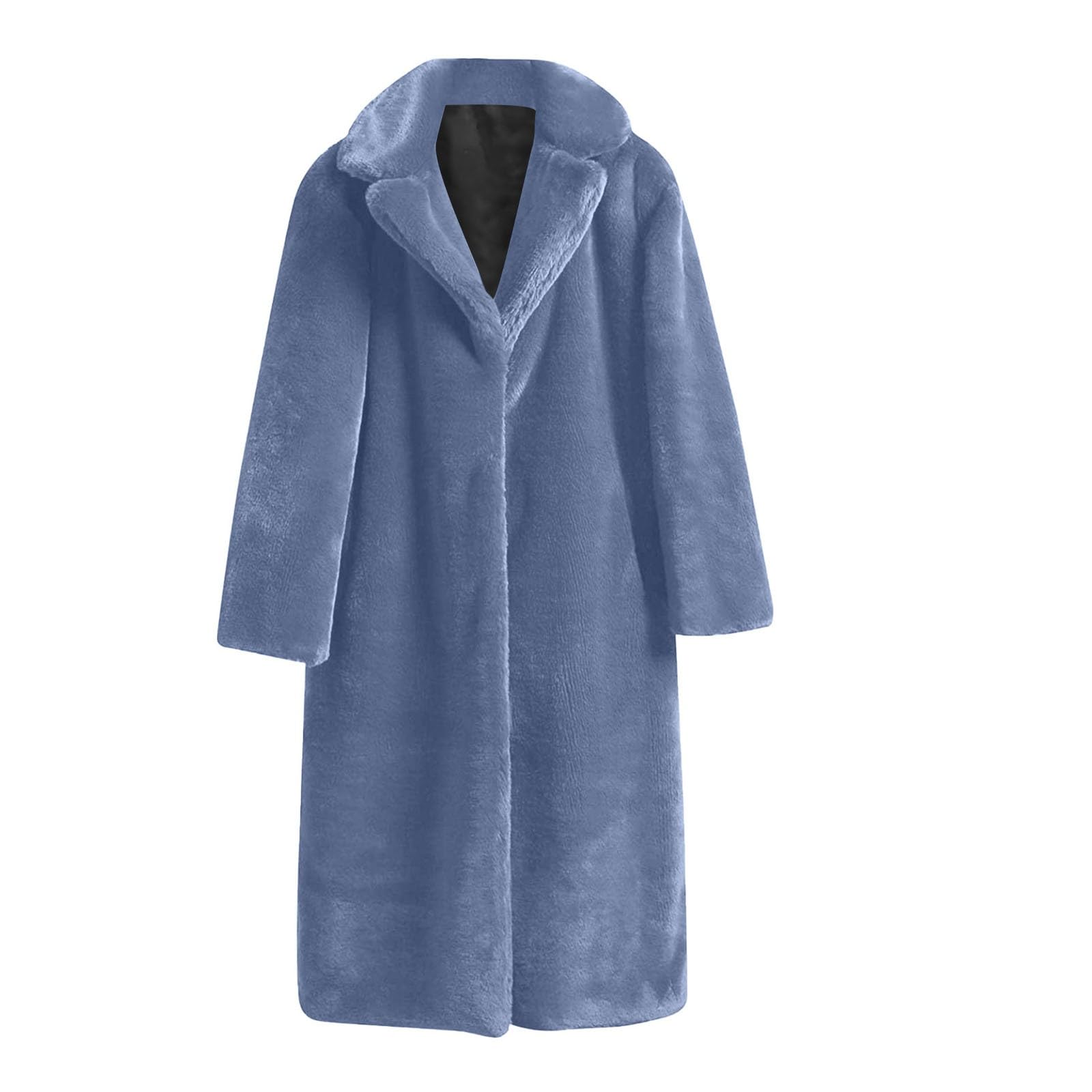 Triglicoleum Women's Blue Long Faux Fur Coat Plain Faux Fur Coat Large Sizes Winter Jacket Turn-Down Collar Fur Jacket Winter Warm Fur Jacket Cuddly Faux Fur Jacket Long Sleeve Transition Jacket Winter Coat 5XL,