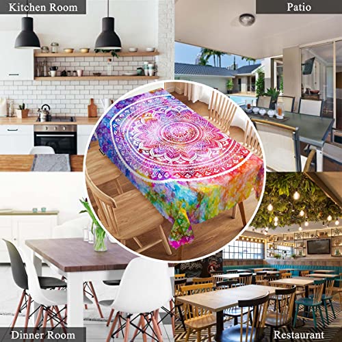 Swono 52X70 Inch Mandala Tablecloth Vintage Mandala Floral Rainbow Tie Dye Farmhouse Dining Table Cloth Anti-Stain Talking Table Cover For Kitchen Dinning Room Coffee Store #TOP6