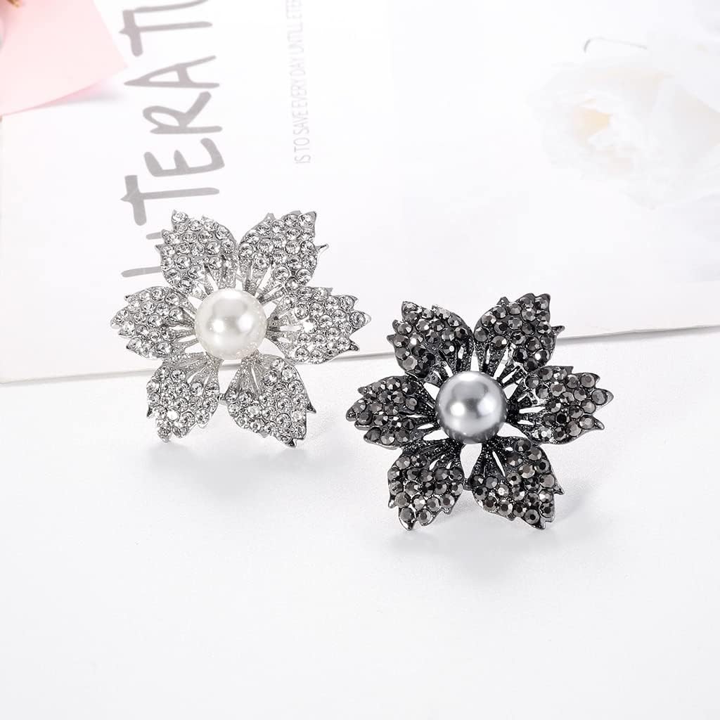 Brooches Pin Pearl Rhinestone Six Petal Flower Brooches for Women Brooch Pins Jewelry Accessories Gifts Brooch (Style A)