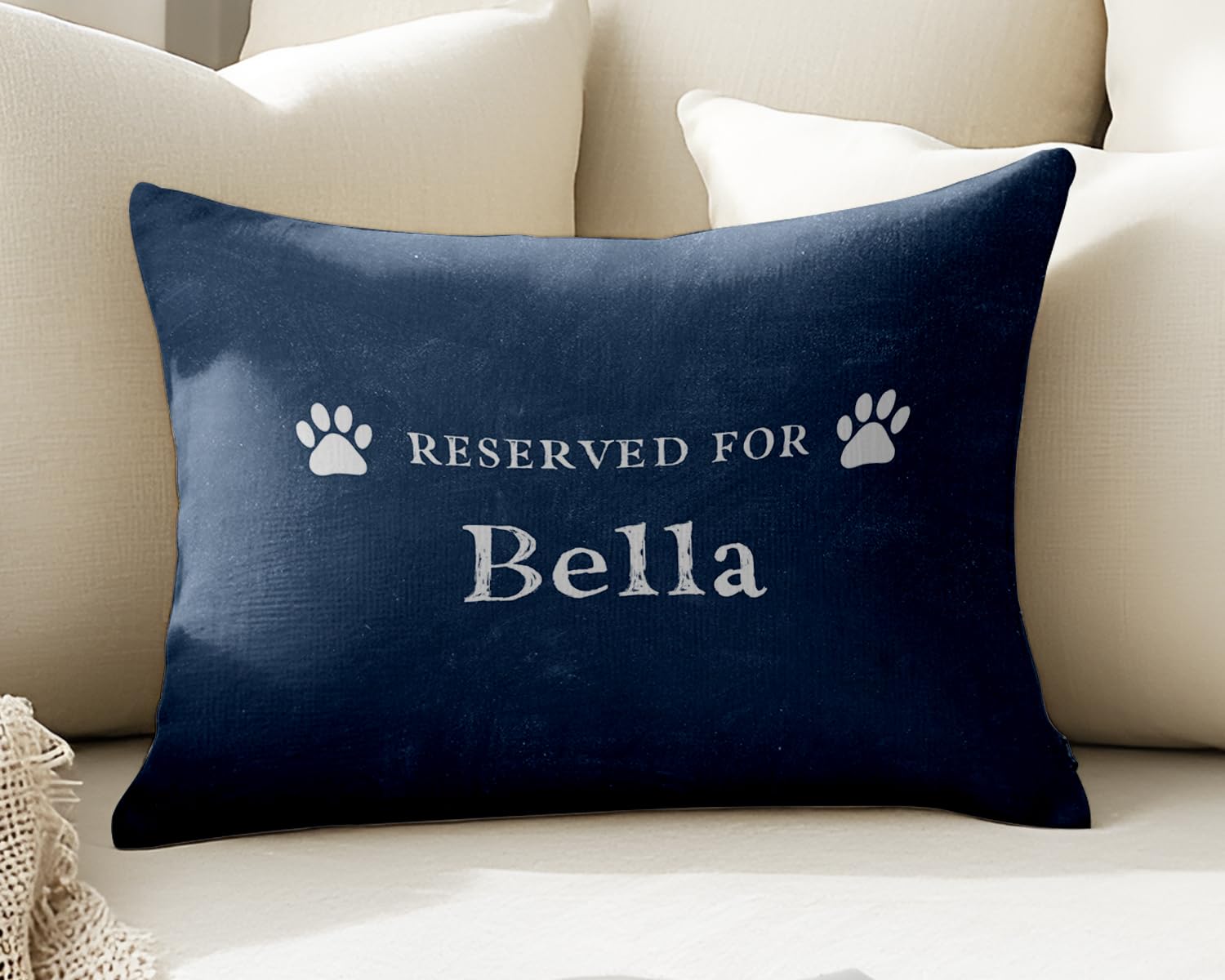 WESTBROOK DESIGN STUDIO Dog Lover Funny Throw Pillow. 20x14 Lumbar Personalized Cover & Insert. Cute Pet Themed Gift Idea. White on Navy Blue.