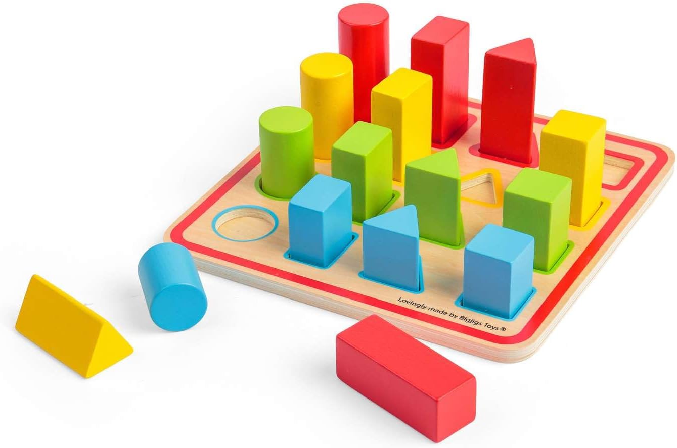 Bigjigs Toys Shape Puzzle - 17 Piece Wooden Shapes Sorter Set, Montessori Learn & Play Sets, Made from Eco Friendly Wood, Sustainable Toddler Gifts, Age 12 Months +