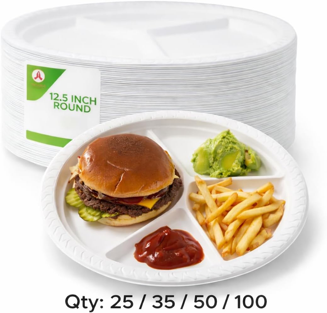 Disposable Namaste 50 Party Dinner Plates,12.5 inch Platter Size, Microwave Safe, Heavy Duty