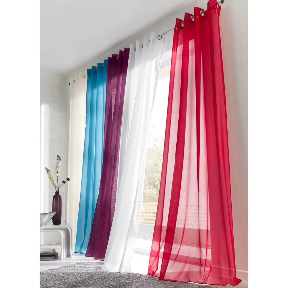 BAILEY JO Lot de 2 Rideaux Voilages Transparents à Oeillets Couleur Unie Rouge LxH/140x225CM en Polyester Décoration pour Salon Chambre
