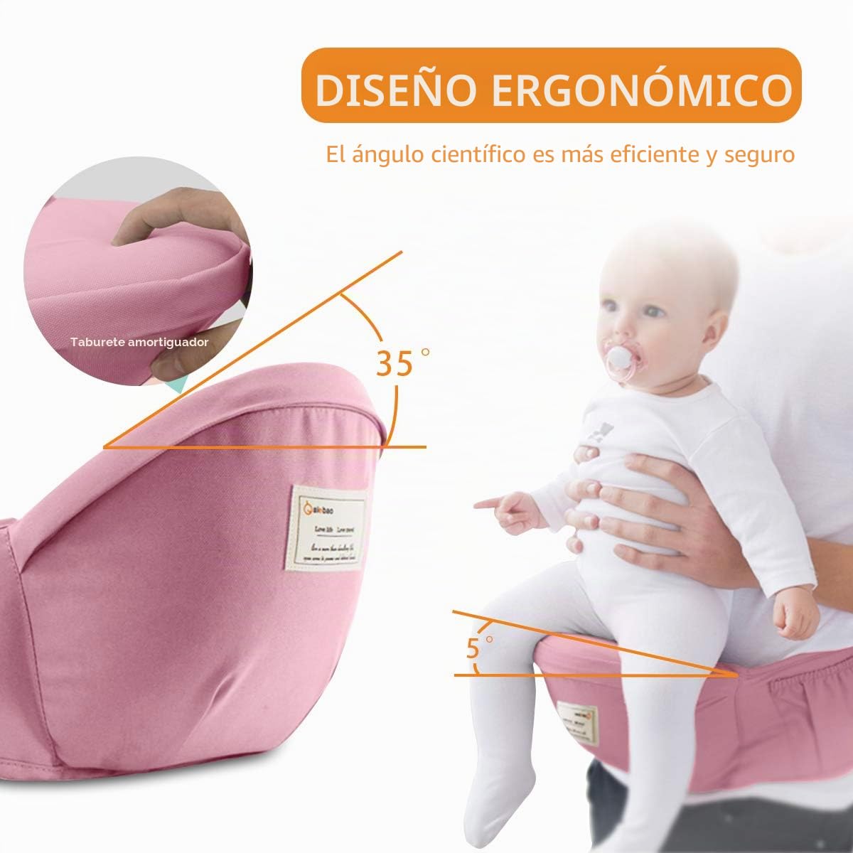 SONARIN 3 en 1 Multifuncional Hipseat Baby Carrier, Portador de bebé,Anverso y Reverso,100% Algodón,Ergonómica, Tamaño Libre(Rosado)