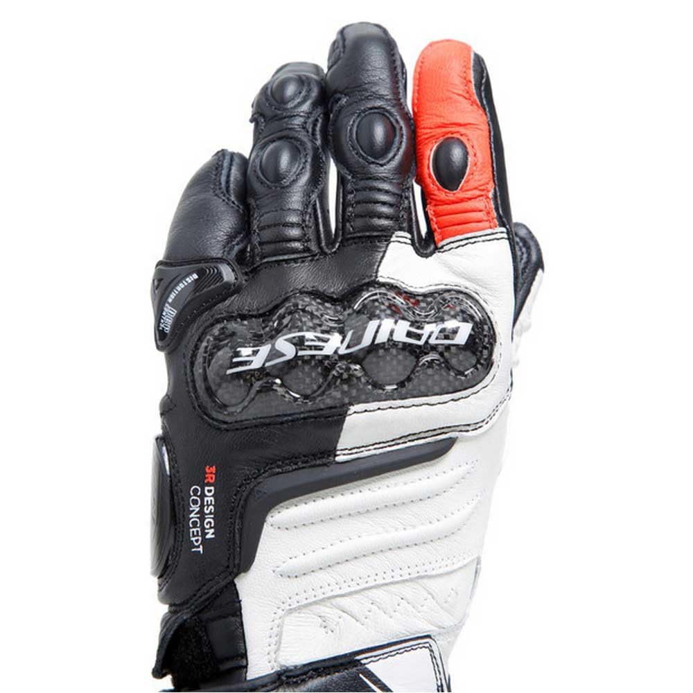 Dainese - Carbon 4 Long Lady Gloves, Guantes Moto Largos, Deportivos, en Piel, con Protecciones de Carbono en los Nudillos, Mujer, Negro/Blanco/Rojo Fluo, XL