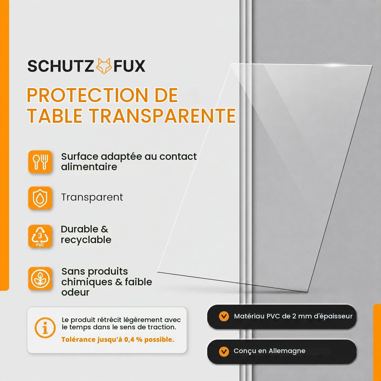 Film de protection de table 2 mm rond transparent - Protection de table avec bord oblique, nappe transparente lavable, sur mesure, fabriqué en Allemagne (110 cm)