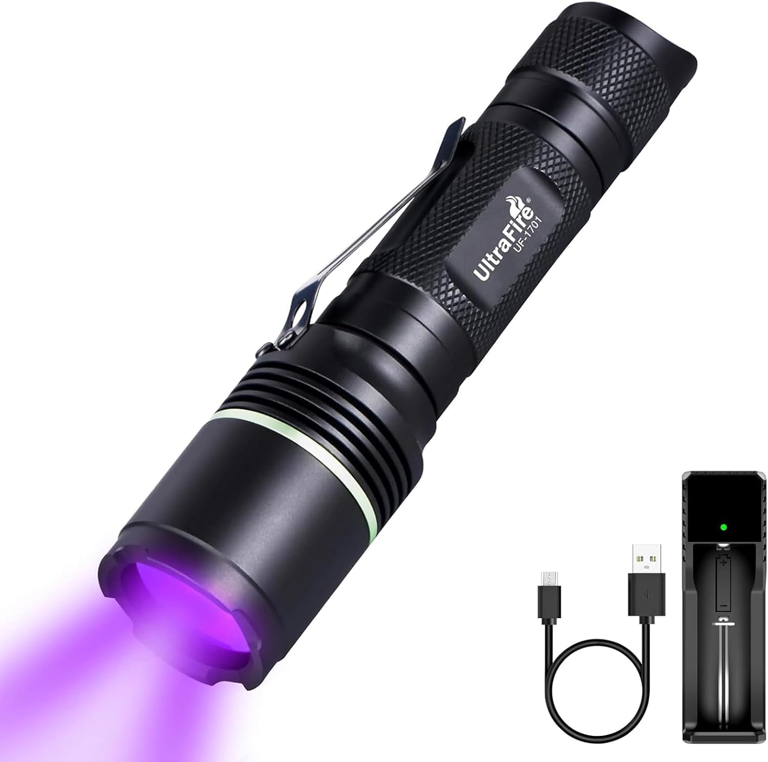 ULTRAFIRE UV Flashlight 395nm LED Blacklight, Single Mode Powerful UV Light, Small Ultraviolet Flashlight Curing Resin, Detect Pet Urine Stains, Fluorescent Ore, Scorpions Hunting, Leak Detection