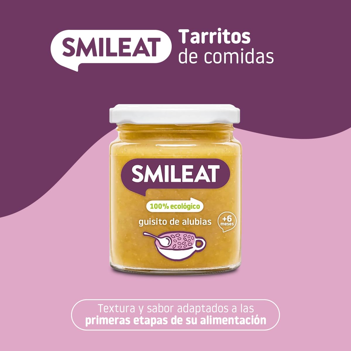 Smileat - Tarritos Ecológicos de Guisito de Alubias, Ingredientes Naturales, para Bebés desde 6 Meses, Sano y Saludable, sin Gluten - Pack de 12 Tarros x 230 g = 2760 g