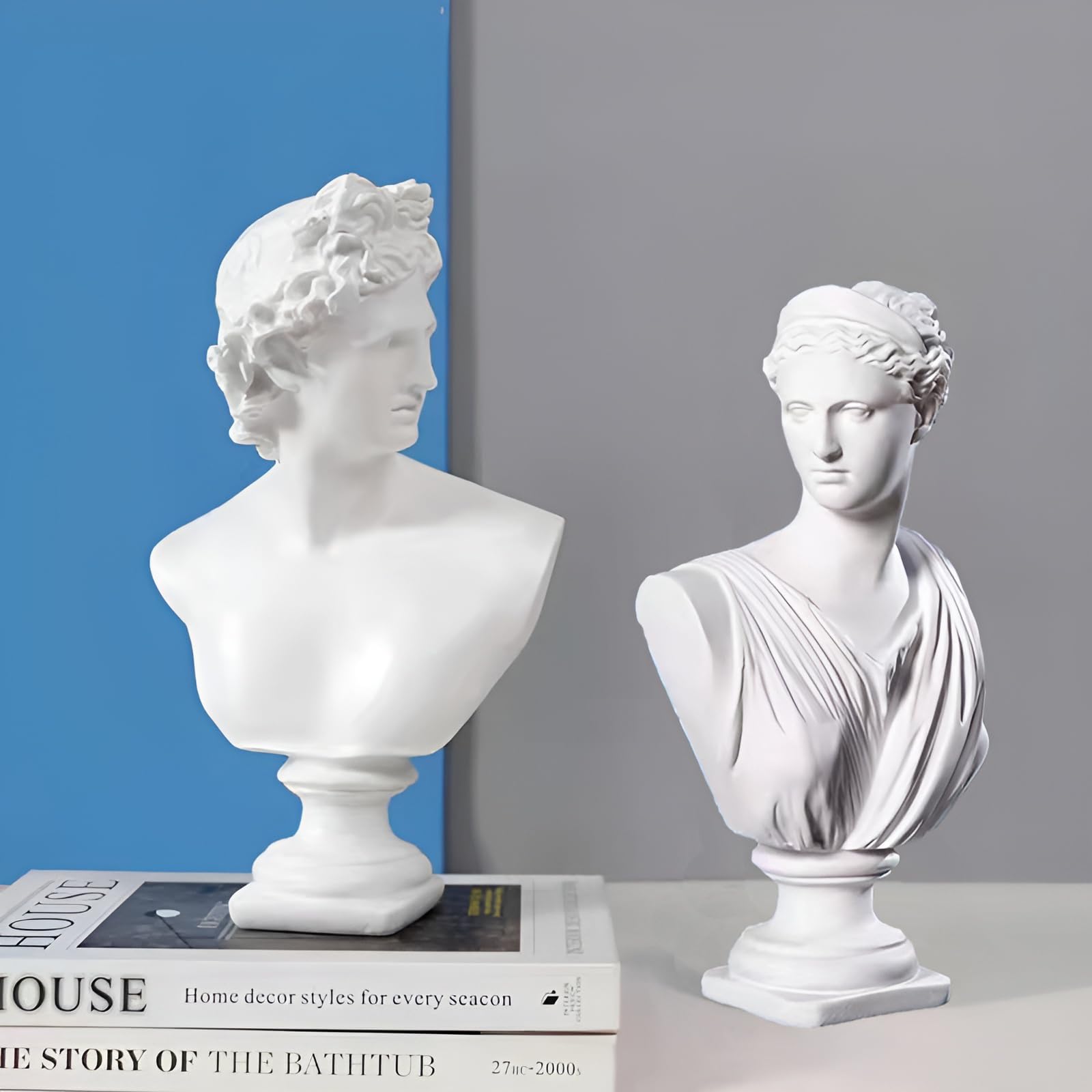 PAEFIU David Statue, Griechische Mythologie-Göttin-Statue, Michelangelo David Büste Figur, Apollo Dekorationen Skulpturen, Moderne Diana Ornamente, für Home Büro Bücherregal Skizze Praxis (Stil 1)