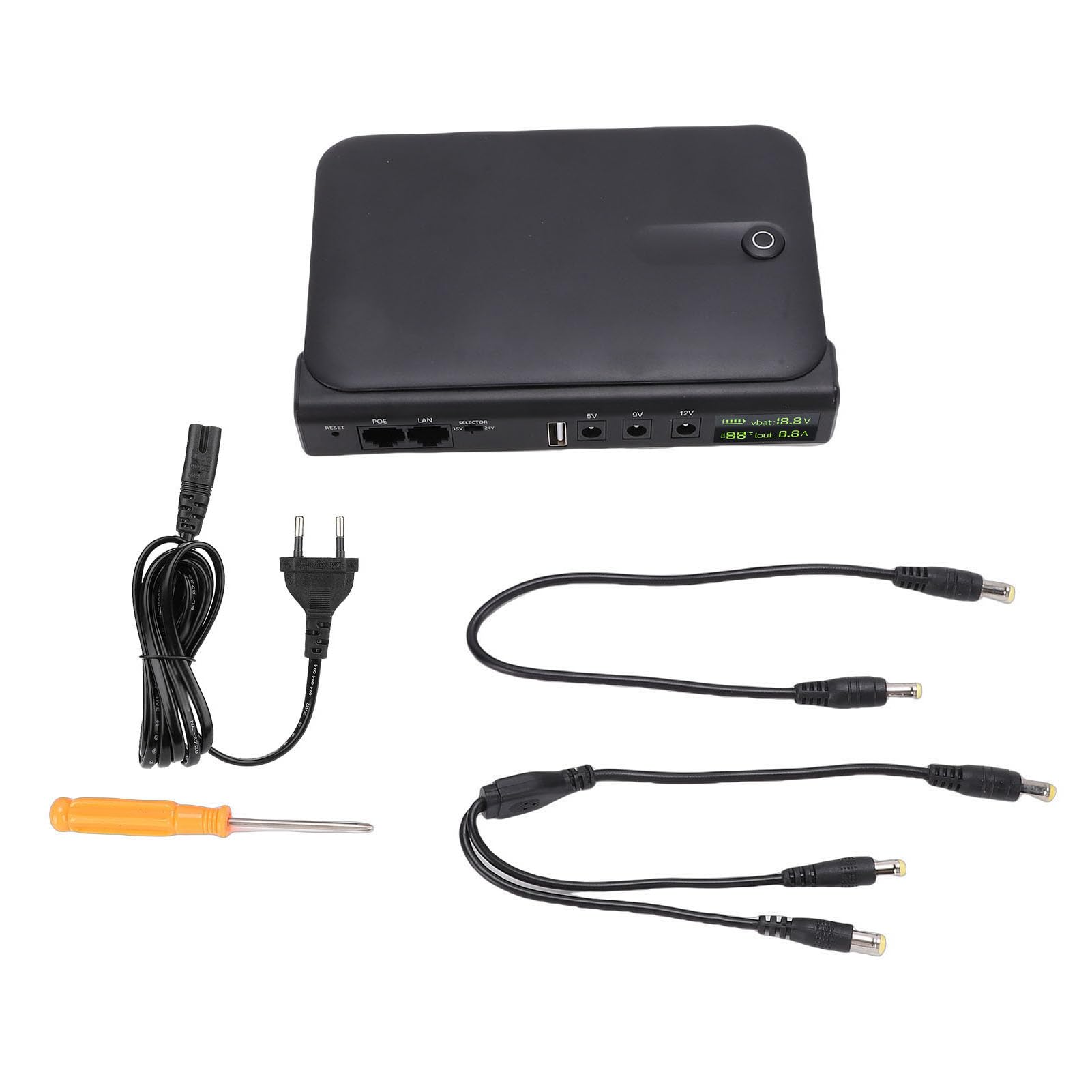 Zasilacz UPS o Mocy 36 W, Zapasowy Zasilacz UPS z Portem USB LAN POE, Wbudowany Adapter, Obsługa Modemu Optycznego z Routerem Kamery (Wtyczka UE)