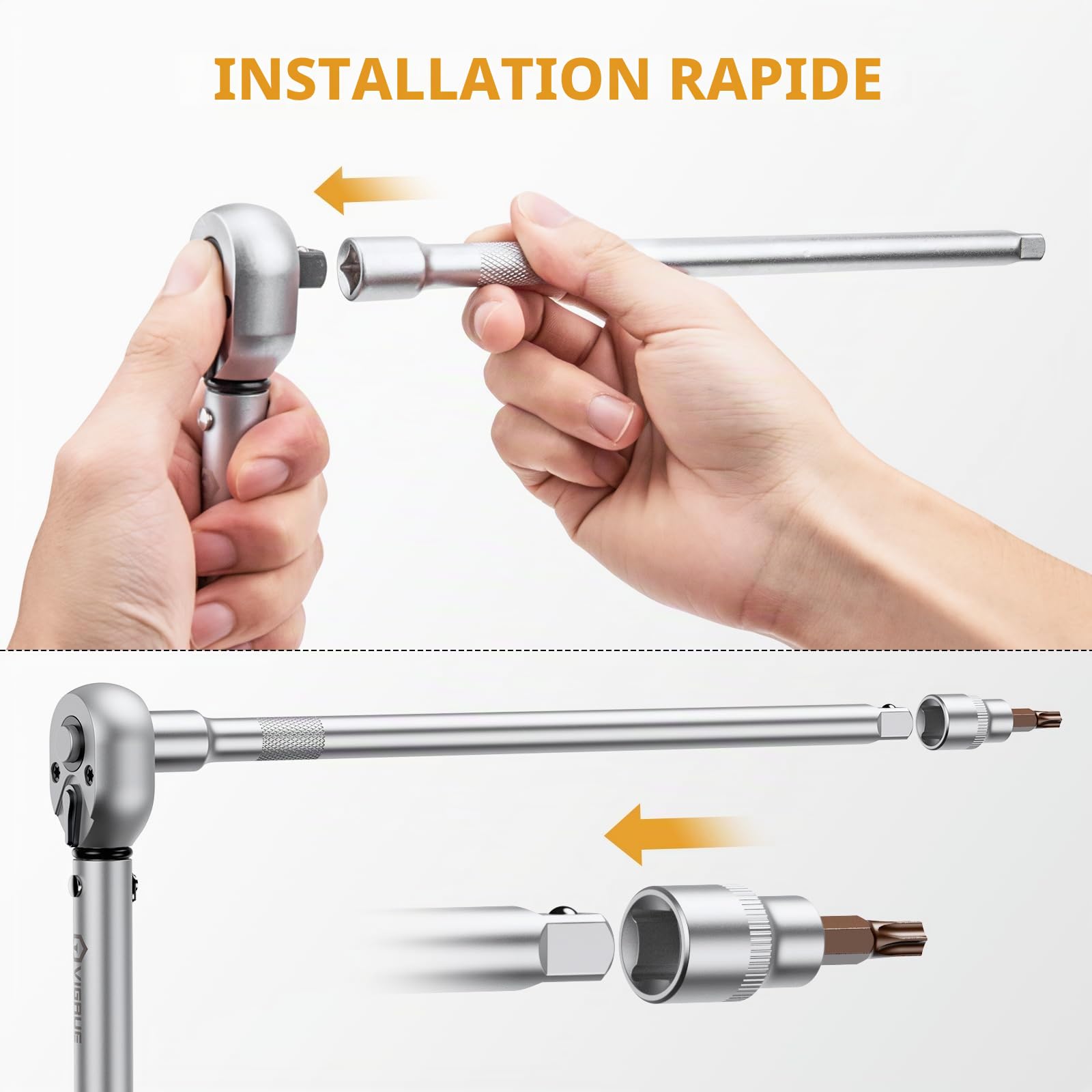 VIGRUE Clé dynamométrique pour vélo, 3/8", 10-60 Nm, précision d'erreur ±3% avec tige d'extension, joint universel, douille de bougie d'allumage, embouts pour vélo, moto et voiture
