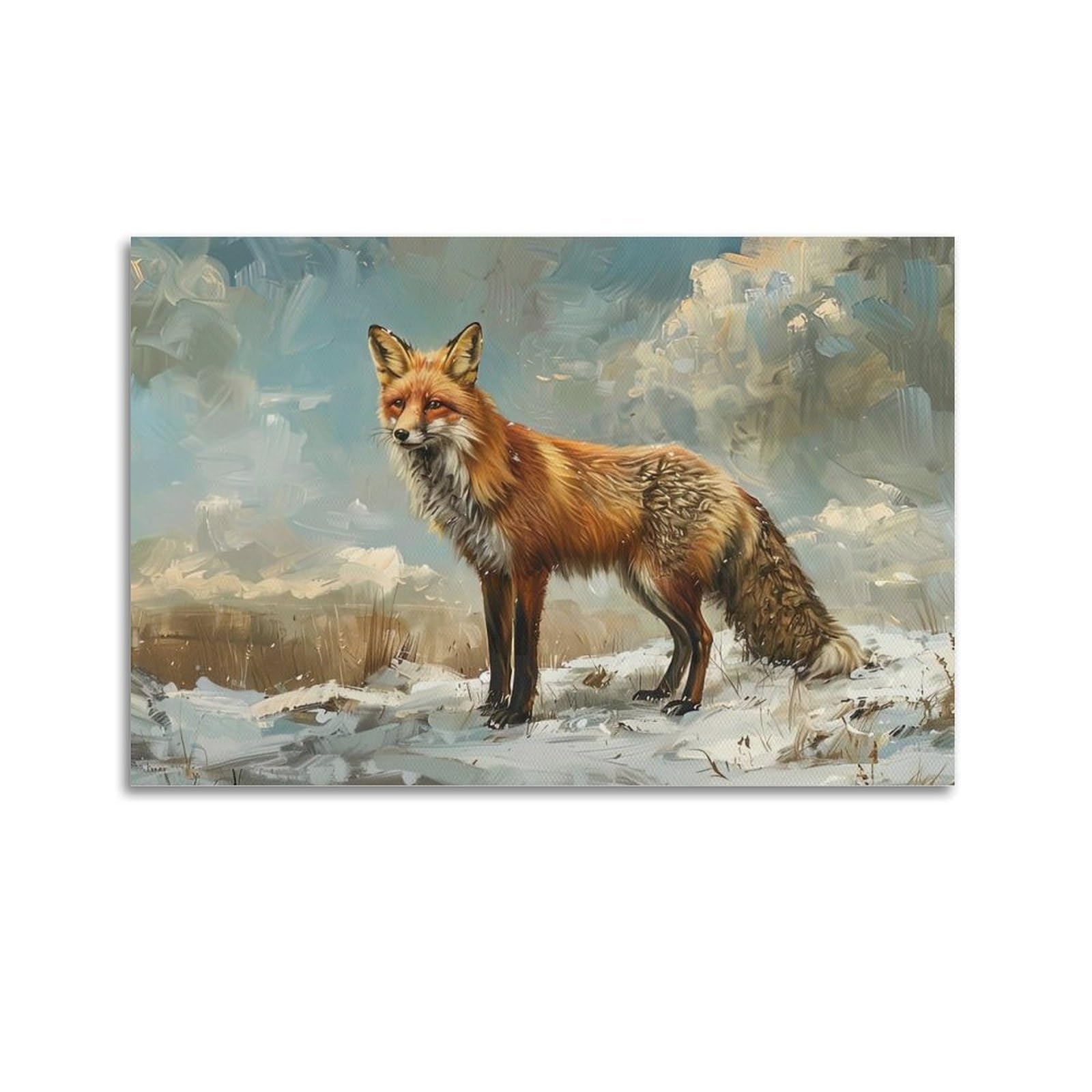 ZSZWHJ Animal Poster Fox in The Snow Poster Decorative Painting Canvas Wall Posters And Art Picture Print Modern Family Bedroom Decor Posters 20x30inch(50x75cm)