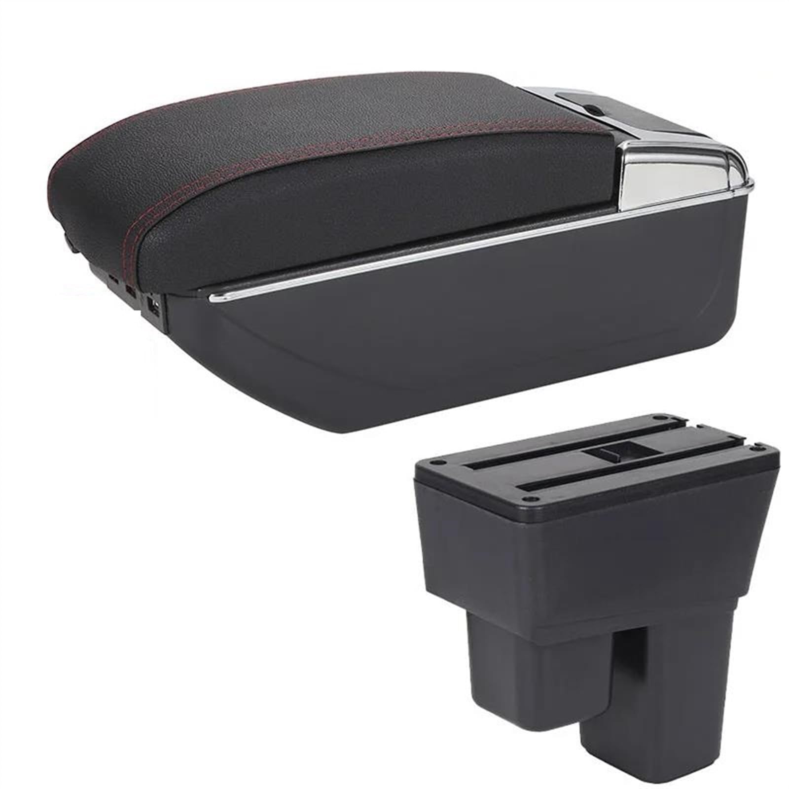 NOHEEU PU Leather Car Decorative Styling Center Console Multifunctional Storage Box For Fit For Jazz 2 2008-2013(B1 Black red 7USB)