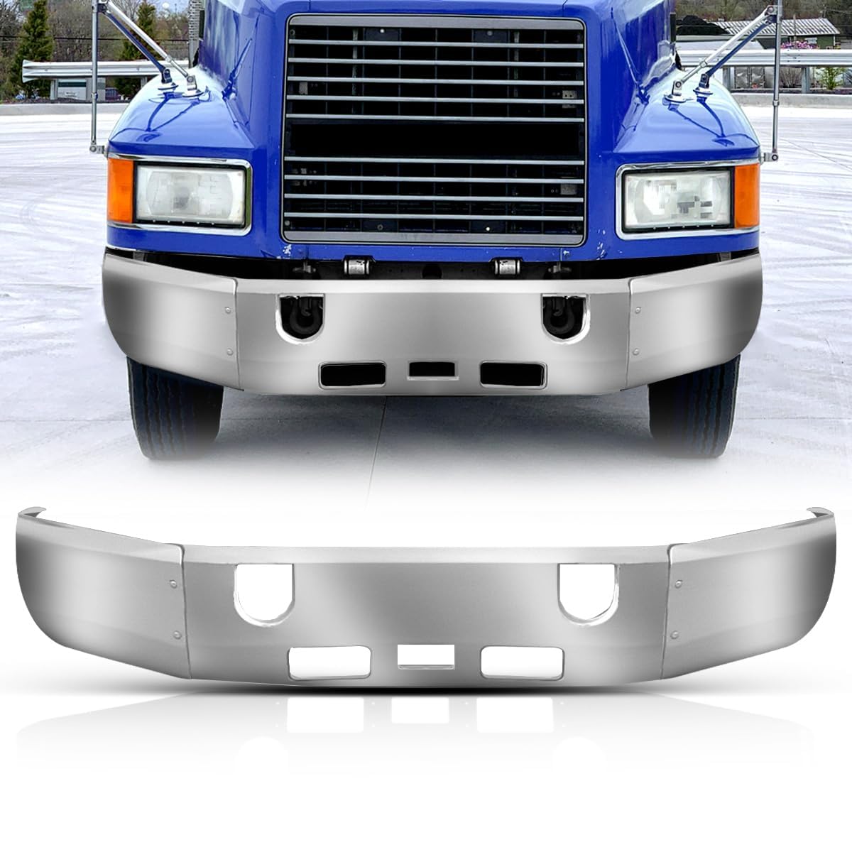 Chrome Front Bumper Compatible with 1990-2007 Mack CH600 CH612 CH613 CL600 CL700 semi Trucks