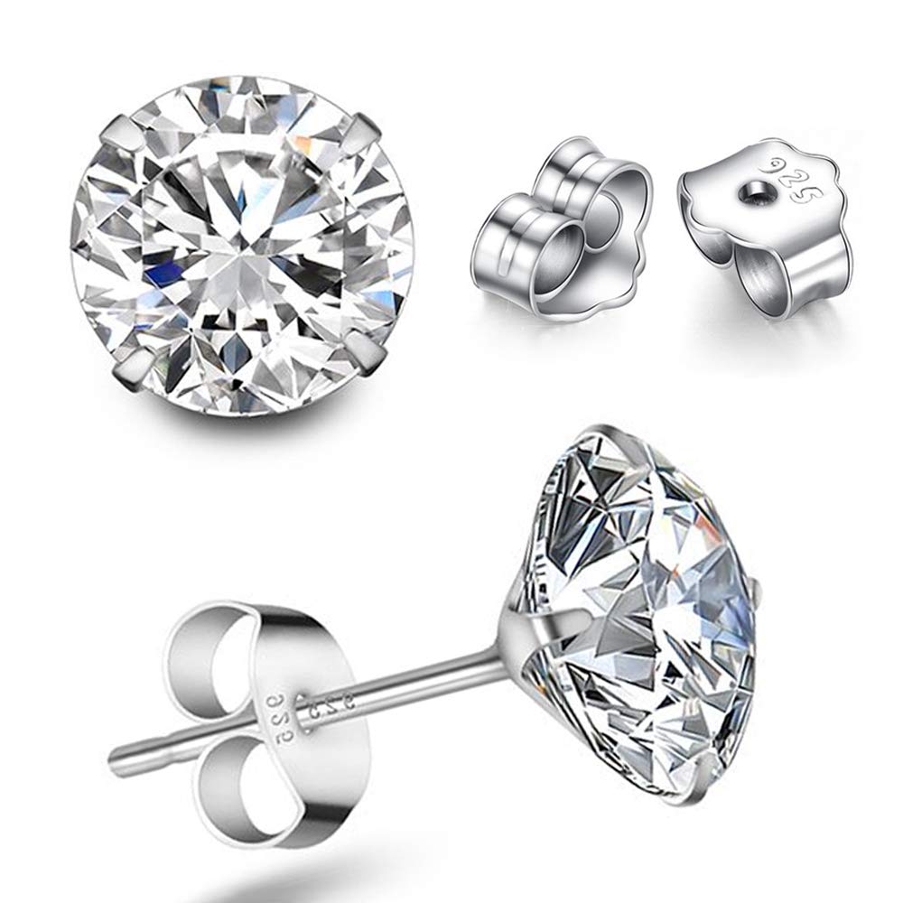 MMTTAO925 Sterling Silver Princess Cut Cubic Zirconia Stud Earrings for Women Men Girls Sparkling Pure Brilliance Diamond CZ Studs Ear Piercing Earrings Hypoallergenic Jewelry Gift 4MM-8MM Available