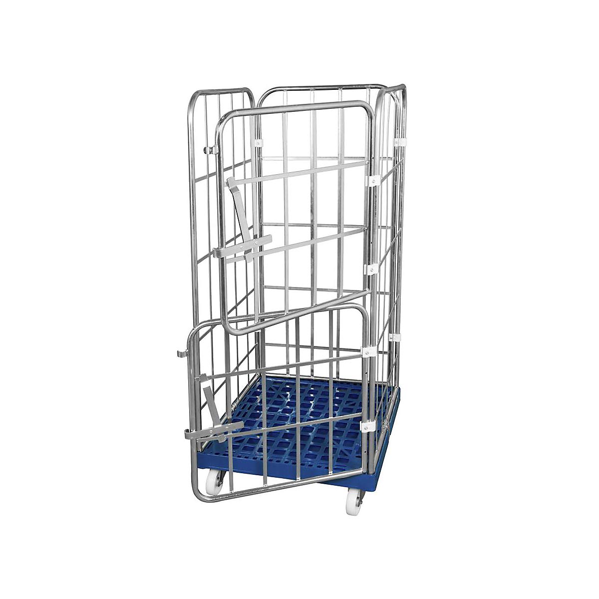 Roll-conteneur avec socle roulant en plastique, 4 côtés, galvanisé