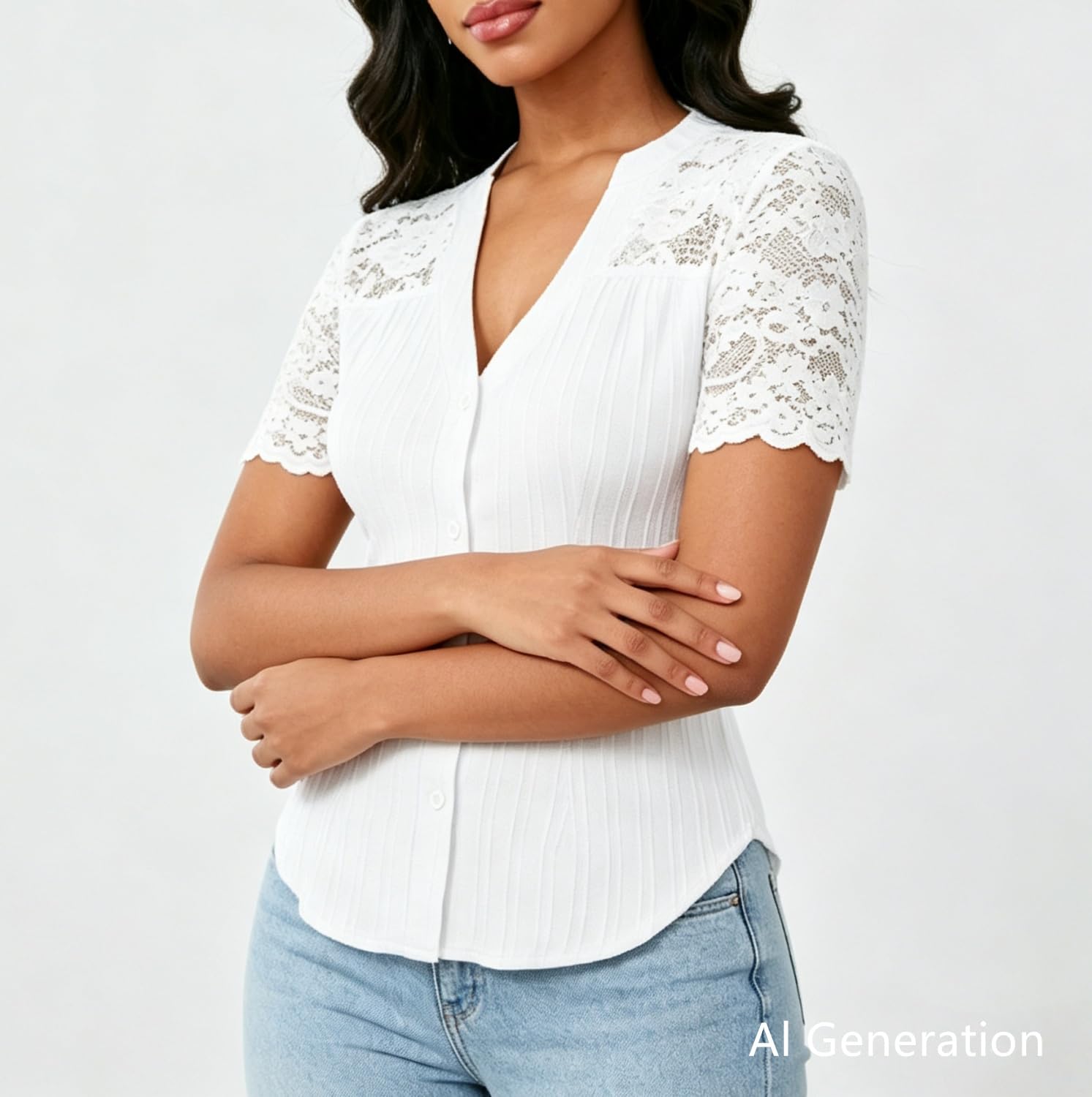 Blusa Elegante para Mujer con Detalles de Encaje y diseño de un Solo Color