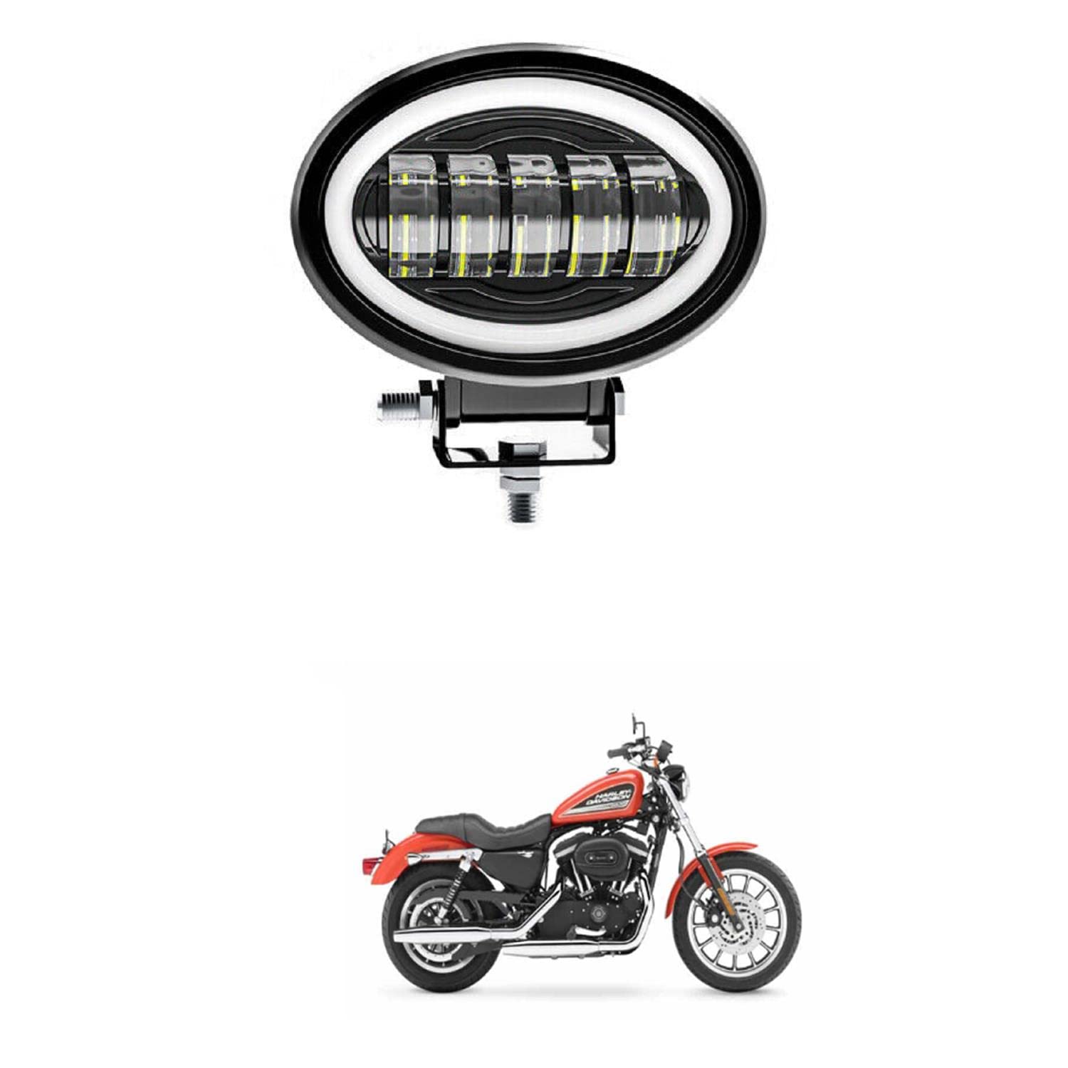 XZRTZ 5 Inch 50 Watt Oval LED Headlight Fog Light Motorcycle Headlight LED Fog Light Boat Offroad Accessories With Blue Drl Compatible With H-arley D-avidson XL 883C