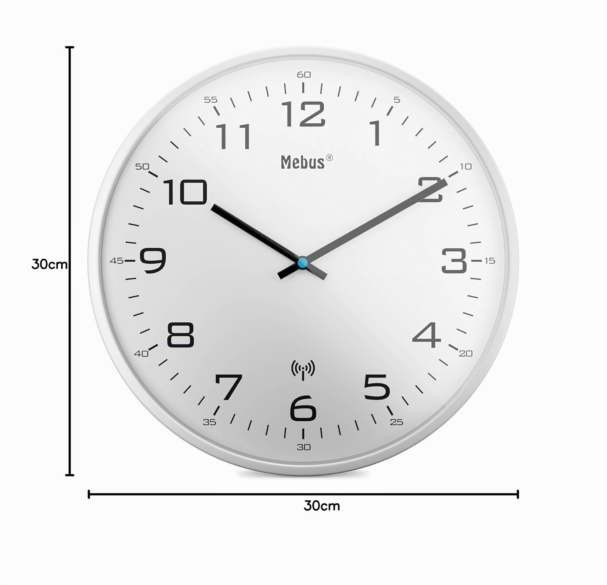 Mebus Horloge Murale Radio-pilotée Silencieuse 30 cm Cadre Blanc Cadran Blanc