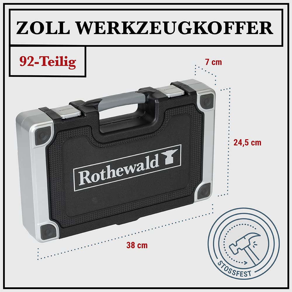 Rothewald - Juego de herramientas de 92 piezas, soporte para puntas extraíbles para puntas en pulgadas, trinquete de dientes finos, facilita el control de los tornillos, acero al cromo vanadio