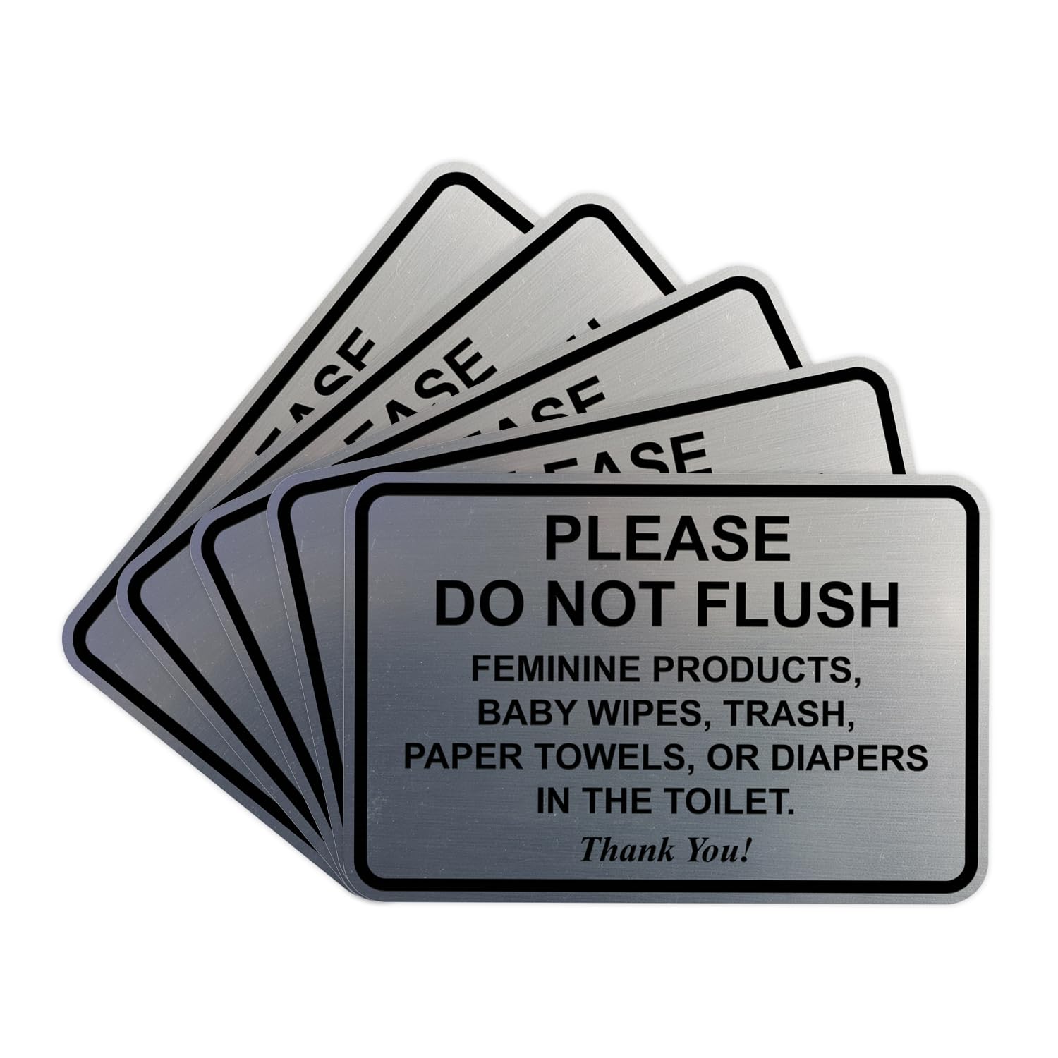 All Quality Classic Framed Please Do Not Flush Thank You Bathroom Etiquette Sign - 4" x 6" (Brushed Silver) 5 Pack