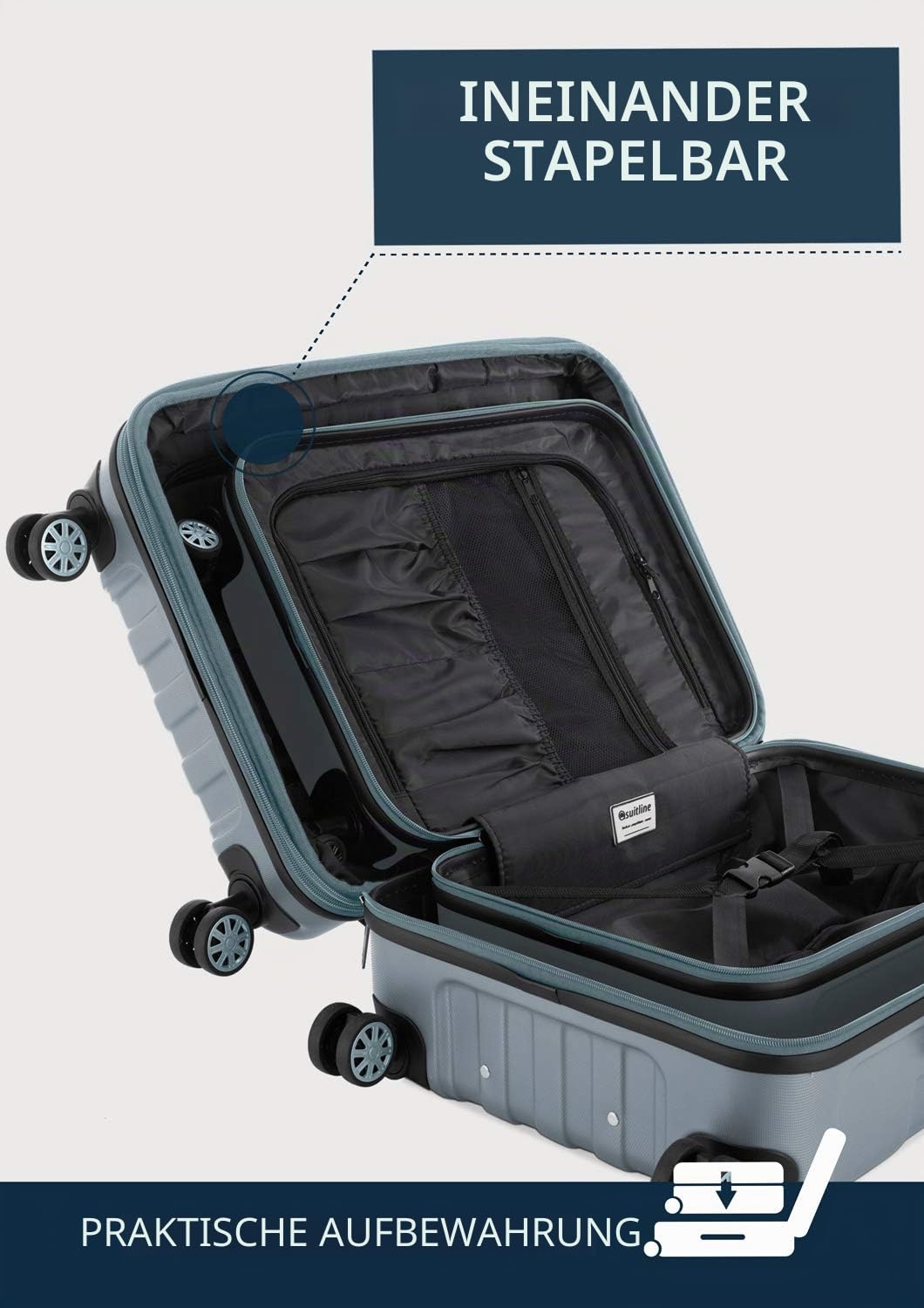 suitline Handgepäck Hartschalenkoffer 55x35x20 cm (34 L) ABS Kabinenkoffer mit TSA Schloss 4 Doppelrollen Teleskopgriff leicht robust Bordgepäck für Flugreisen Wochenendtrip Business, Magenta