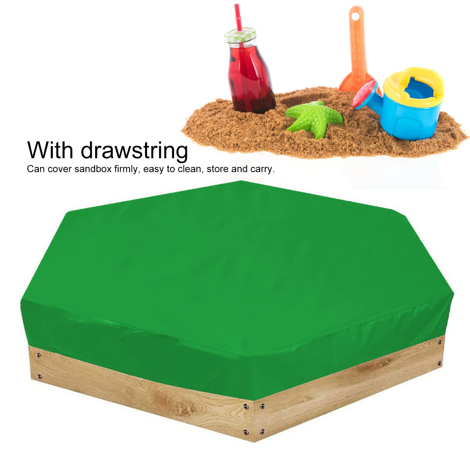 Kuuleyn Sand Box Cover Waterproof Sandbox Cover Hexagon Sandpit Sand Toys Cover Waterproof Pool Cover with Drawstring for Outdoor Garden (Green)