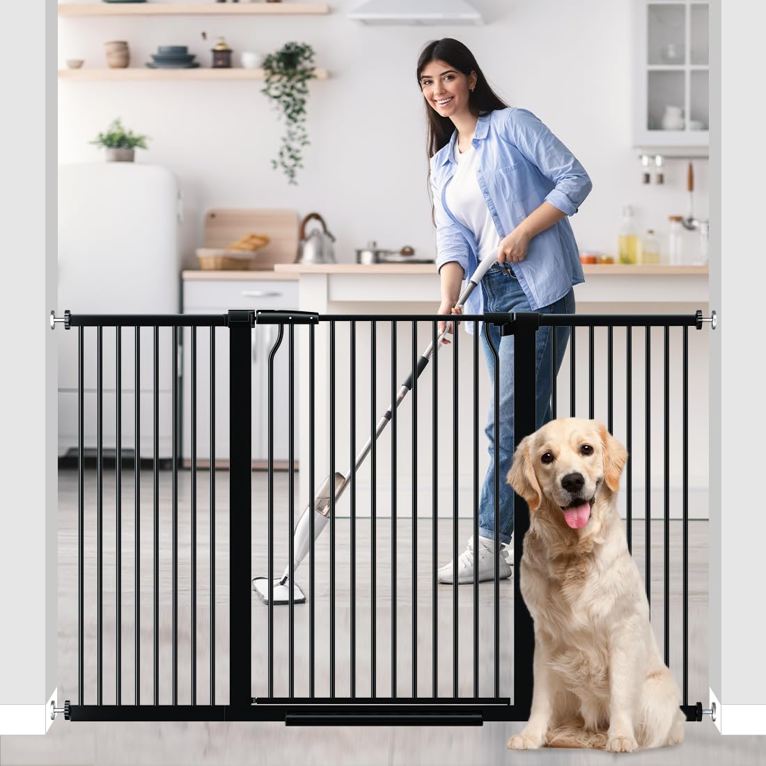 Photo 1 of ***FOR PARTS ONLY / HAS MANUFACTURE DEFECT**** THEYFIRST 41" Extra Tall Dog Gate for Doorways Stairs, 54.8-60.2 in in Wide Baby Gates Walk Thru, No Drill Long Pet Gate for Doggie Puppy, Auto Close Large Child Safety Gate with Door Indoor, Black