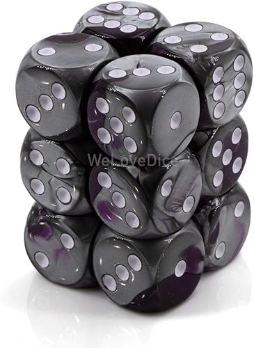 DND - Juego de dados Chessex D&D de 0.630 in, juego de dados poliédricos de plástico Géminis, color morado, acero y blanco, dados de mazmorras y