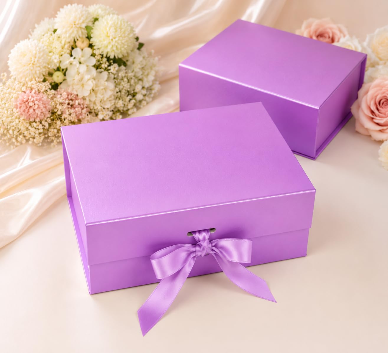Aakriti Lavender Gift Box Medium 24x17x10 cm | Empty Hamper Box for Gifts, Chocolates, Jewellery & Wedding Packing with Satin Ribbon – Lavender-image-41