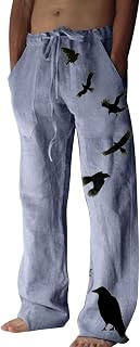 LindoMaker Mens Cotton Trousers Long Leg Casual Pants Elasticated Waist Quick Dry Beach Pants Athletic Sweatpants