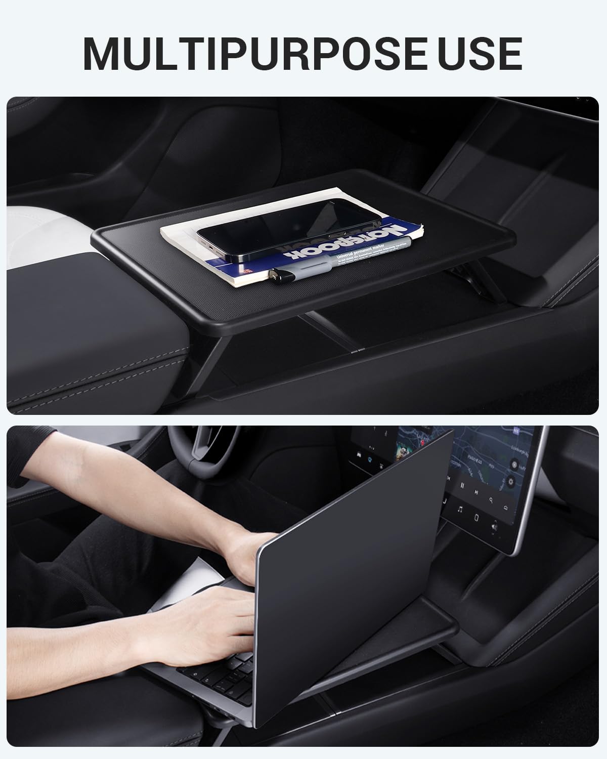 BASENOR Upgrade Tesla Model Y Model 3 Konsola środkowa Taca Antypoślizgowa Składana Samochodowa Biurko na Laptopa do Podróży Drogowych 2024 2025 Model 3 Highland 2025 2026 Model Y Odśwież Akcesoria