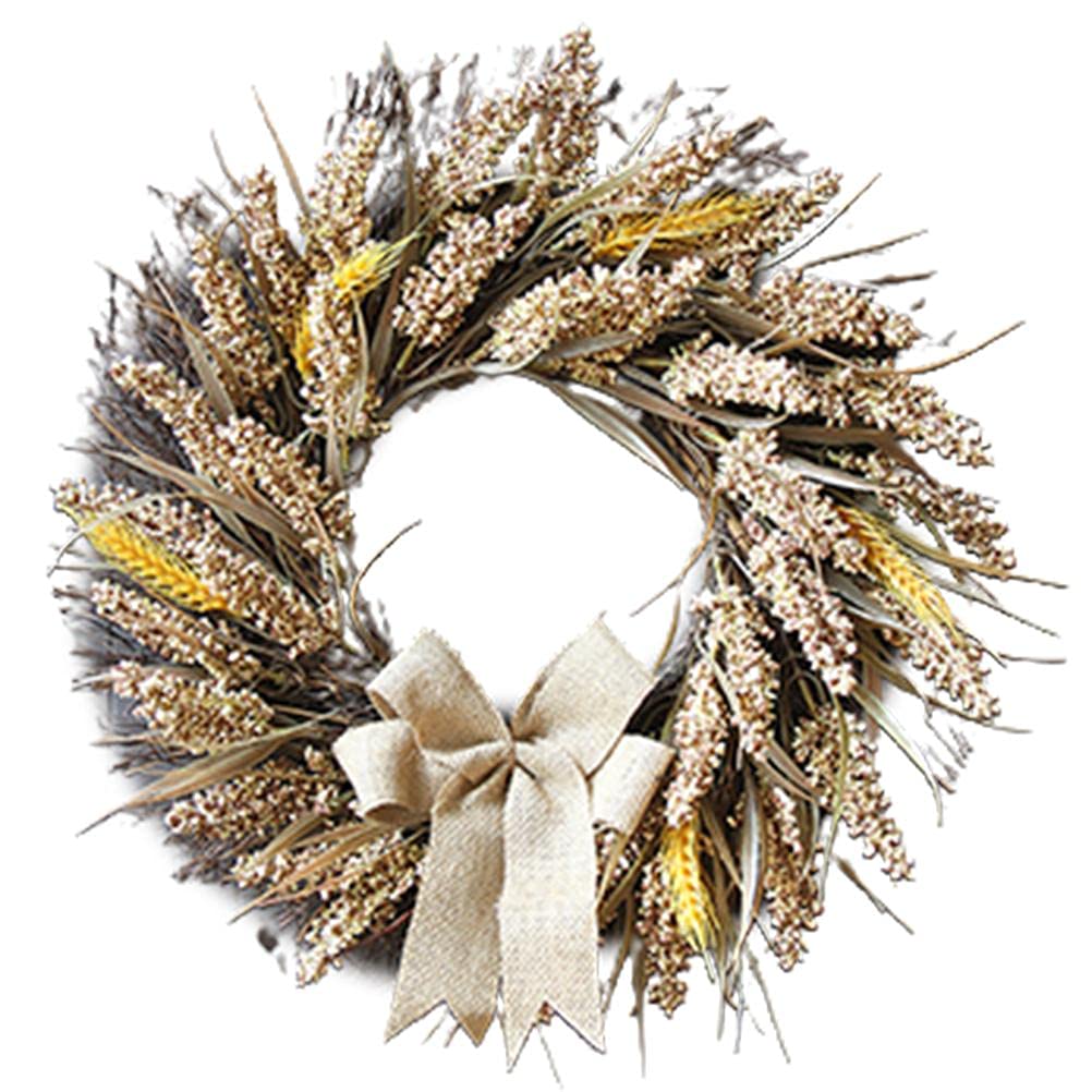Prevessel Golden Wheat Wreaths For Front Door, Fall Wreath, Thanksgiving Wreath With Artificial Wheat Cereals Branches, Autumn Door Wreath Harvest Wreath For Wall Wedding Thanksgiving Decoration